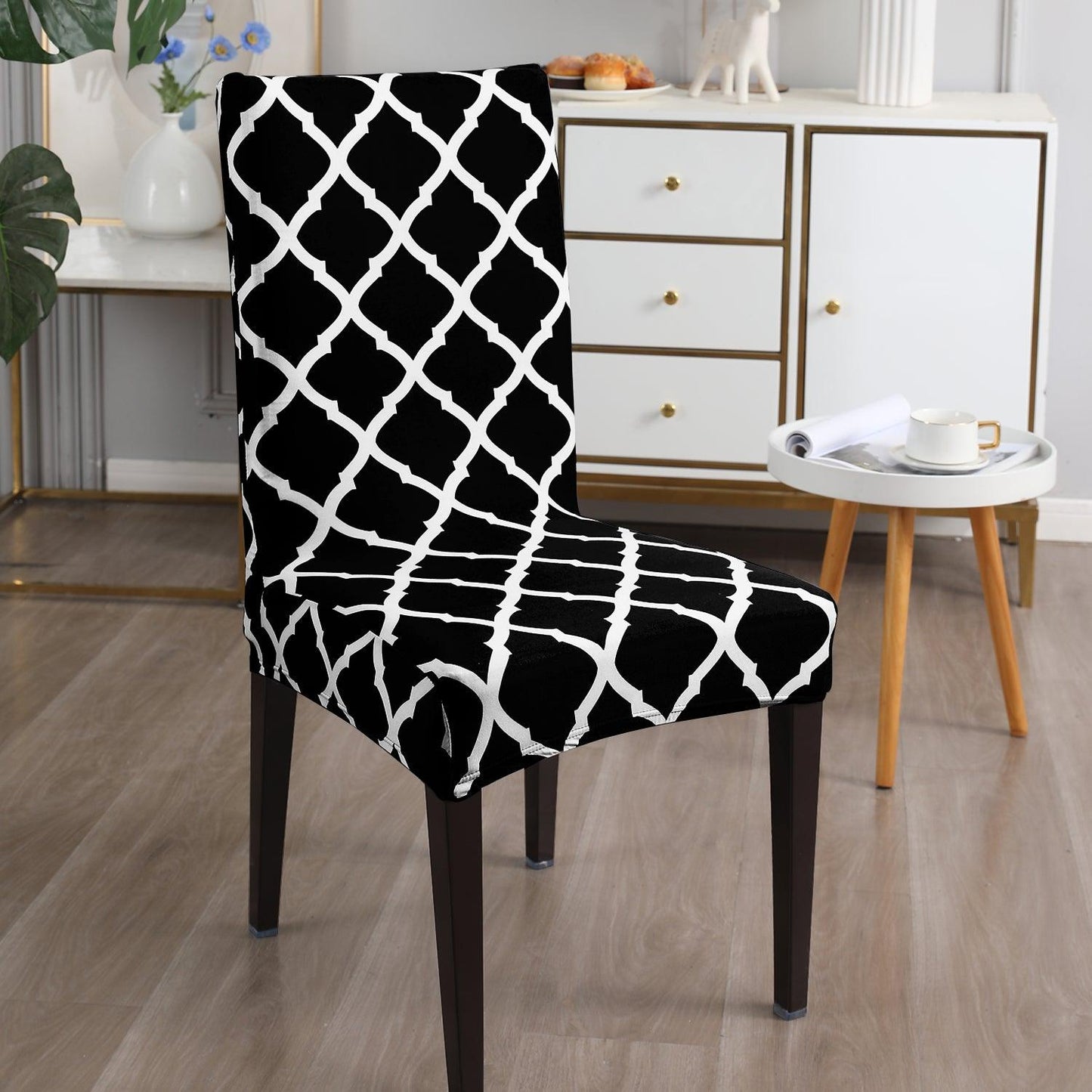 Black Moroccan print chair covers Set | Hokipo
