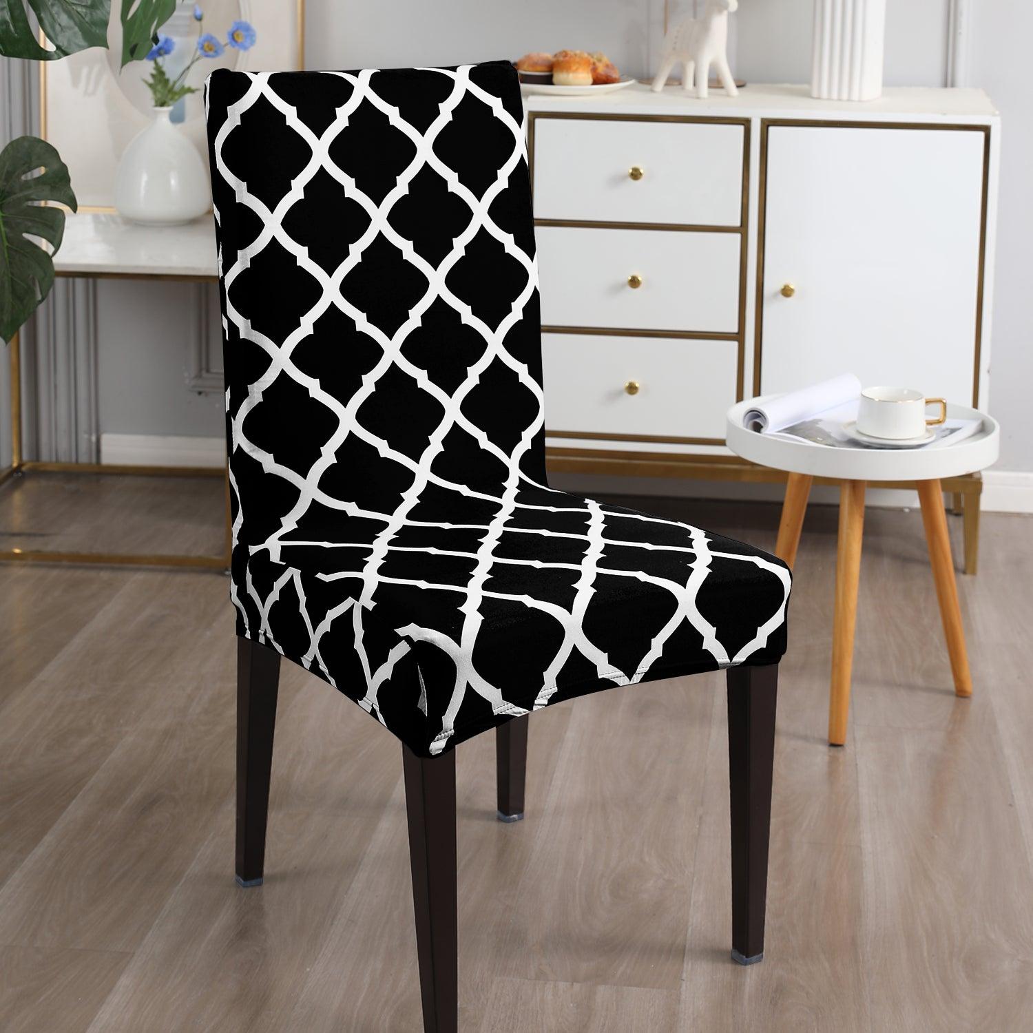 Black Moroccan print chair covers Set | Hokipo