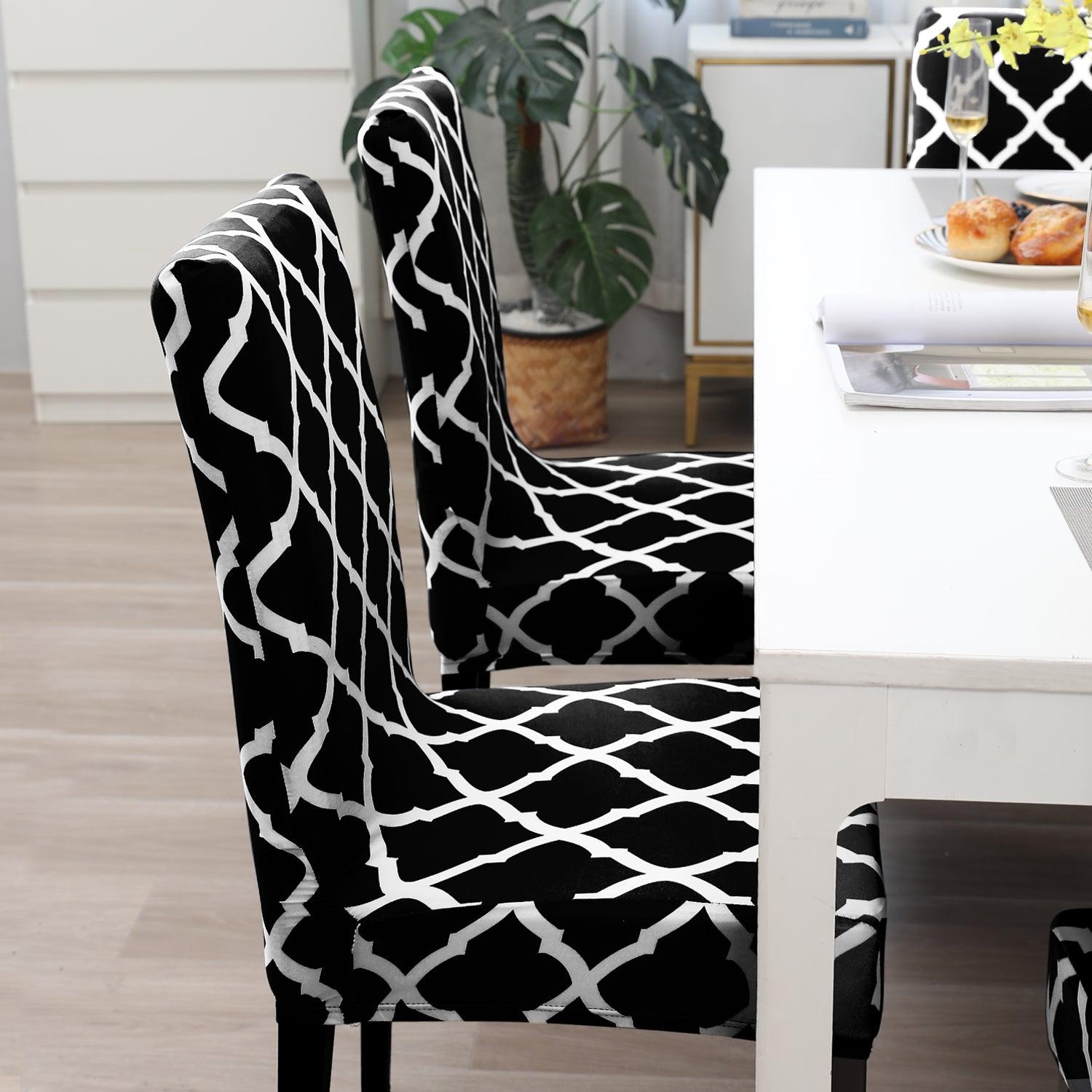Black Moroccan print stylish chair cover | Hokipo