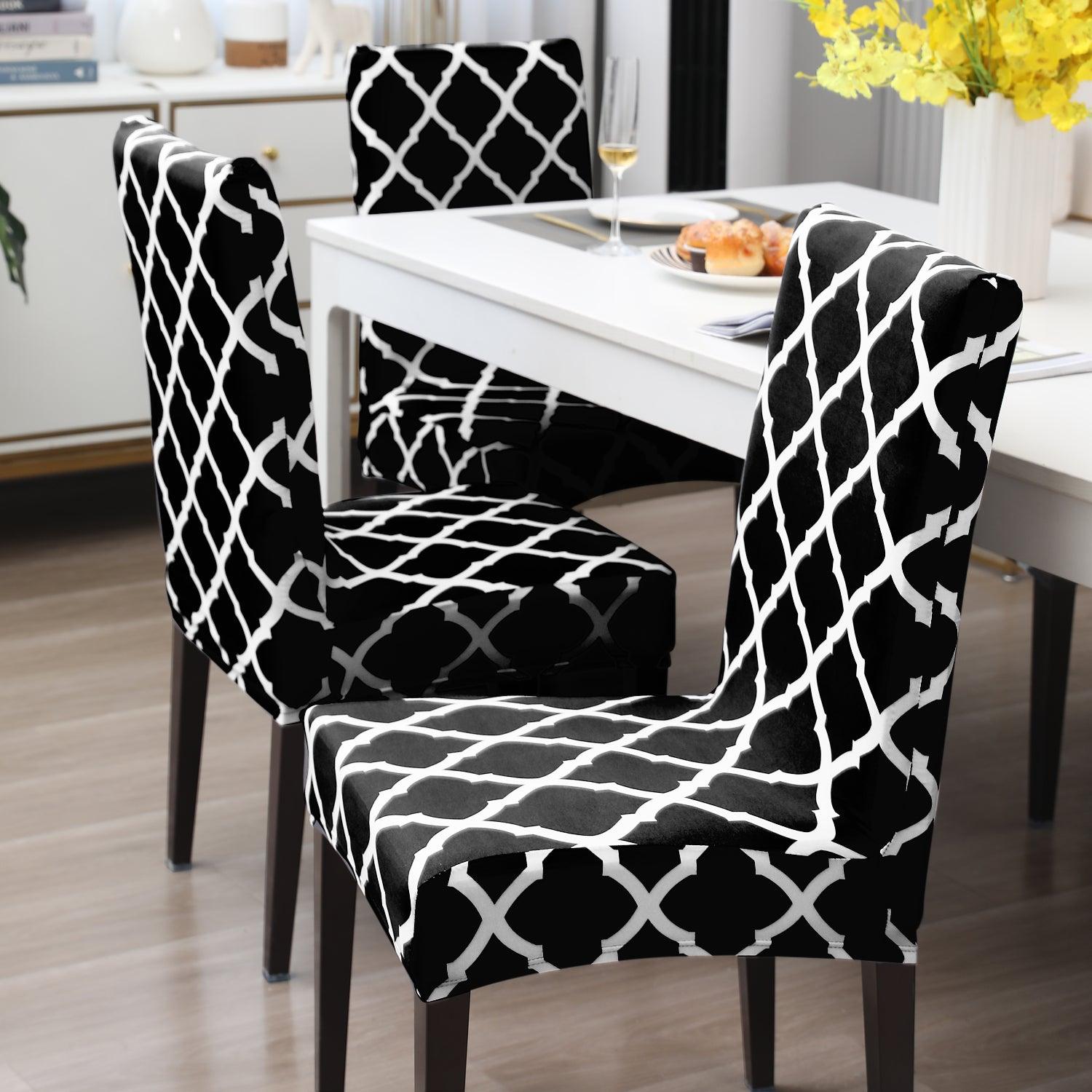 Black Moroccan print chair covers for dining chairs | Hokipo