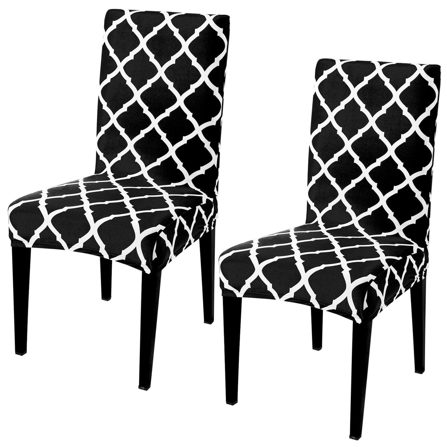 Black Moroccan print elastic chair covers set of 2 | Hokipo
