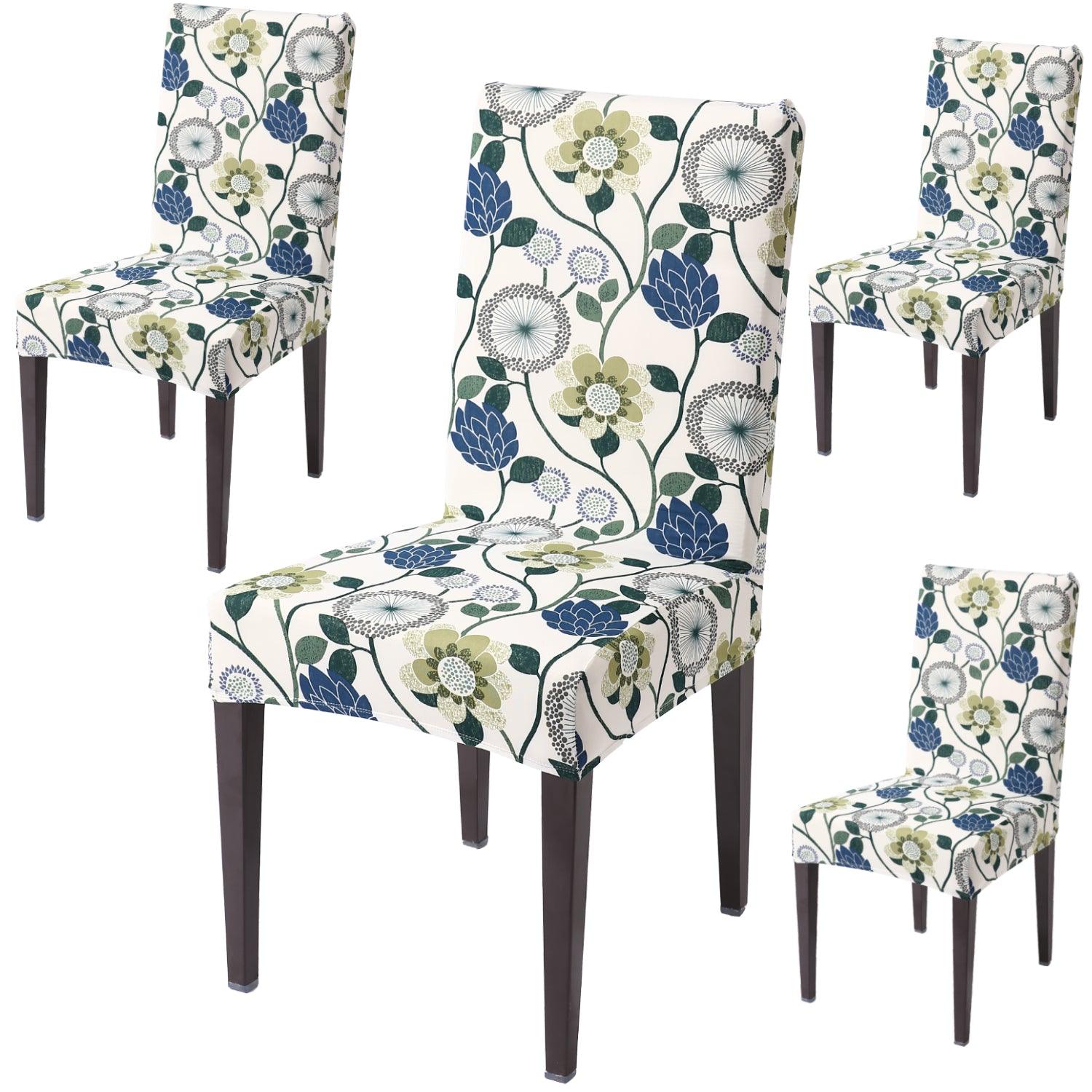 Blue Dandelion Flower print dining chair covers set of 4 | Hokipo