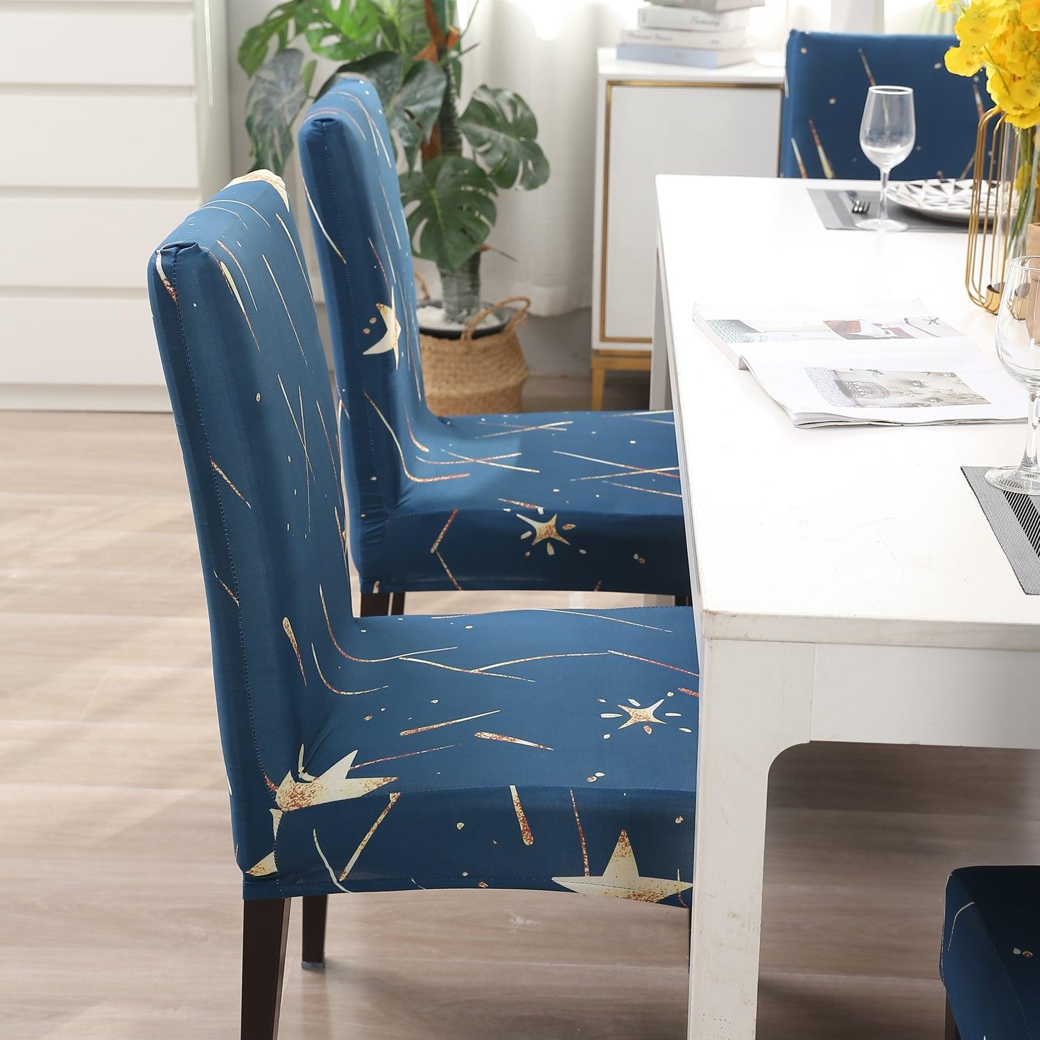 Blue Falling Star Print dining table chair covers