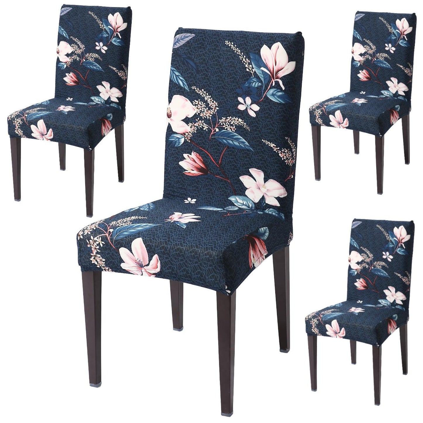 Blue Mixed Flowers print dining chair covers set of 4 | Hokipo