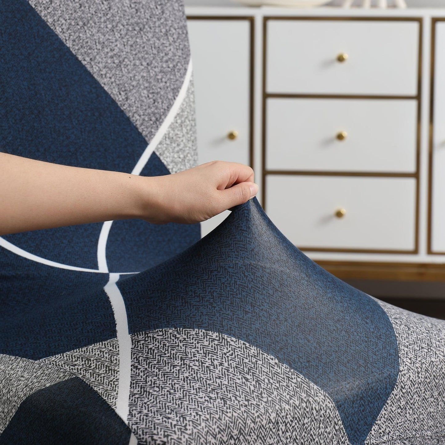 Blue Rhombus print stretchable dining chair covers | Hokipo