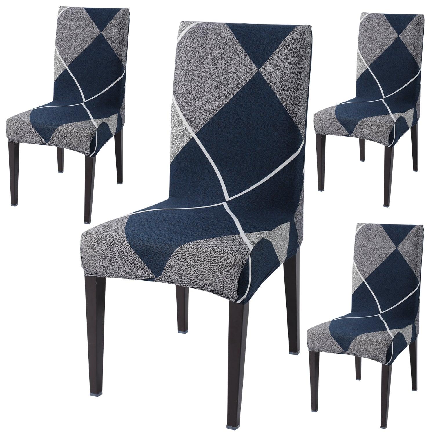 Blue Rhombus print dining chair covers set of 4 | Hokipo