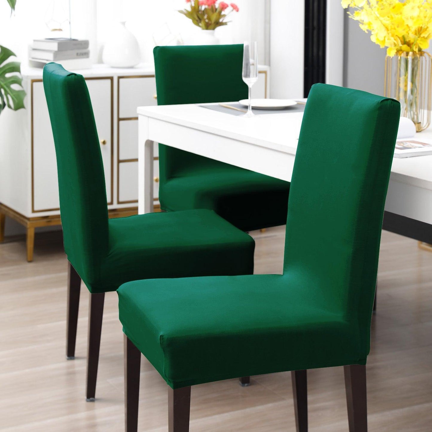 Bottle Green Print dining table chair covers