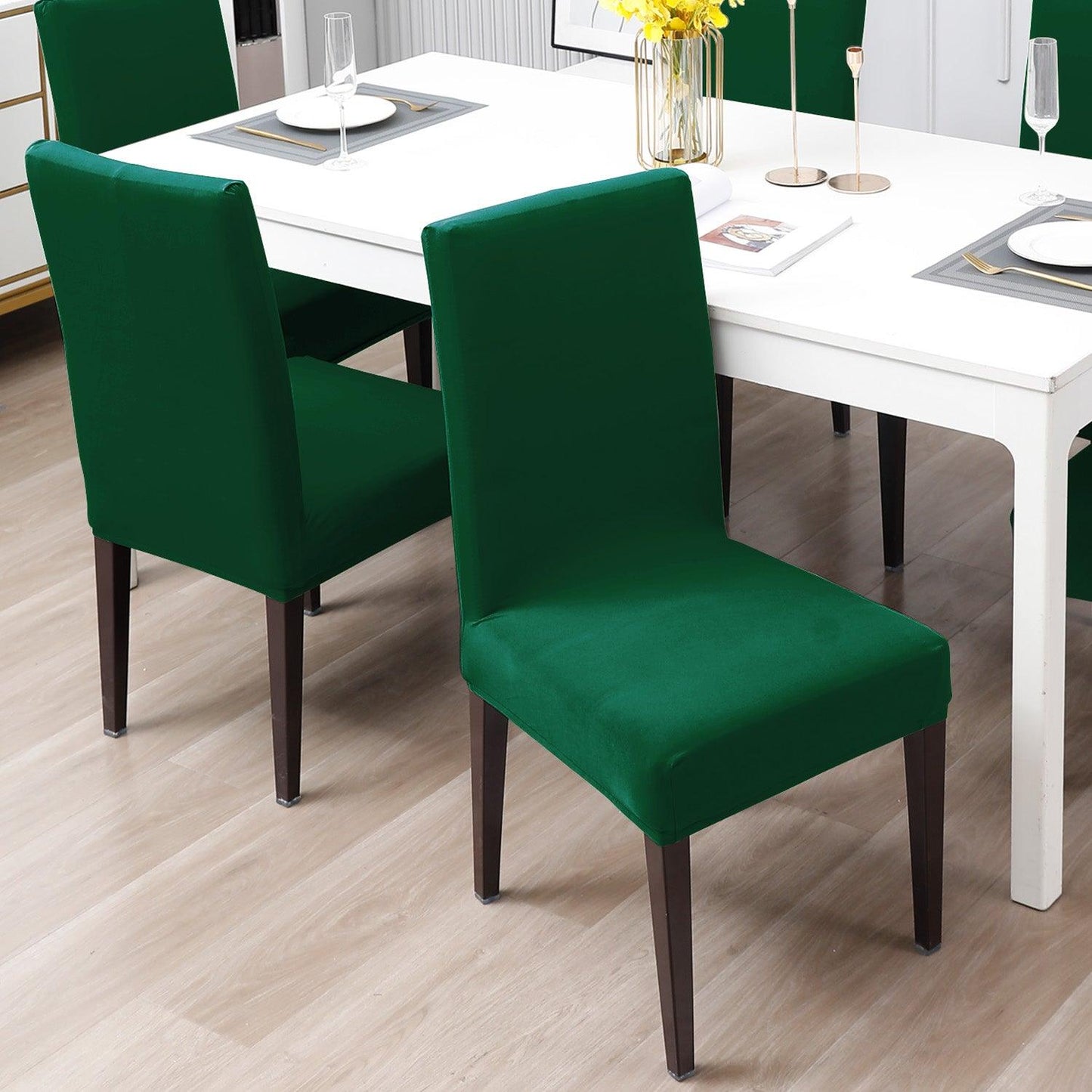 Bottle Green Print dining chair covers Set