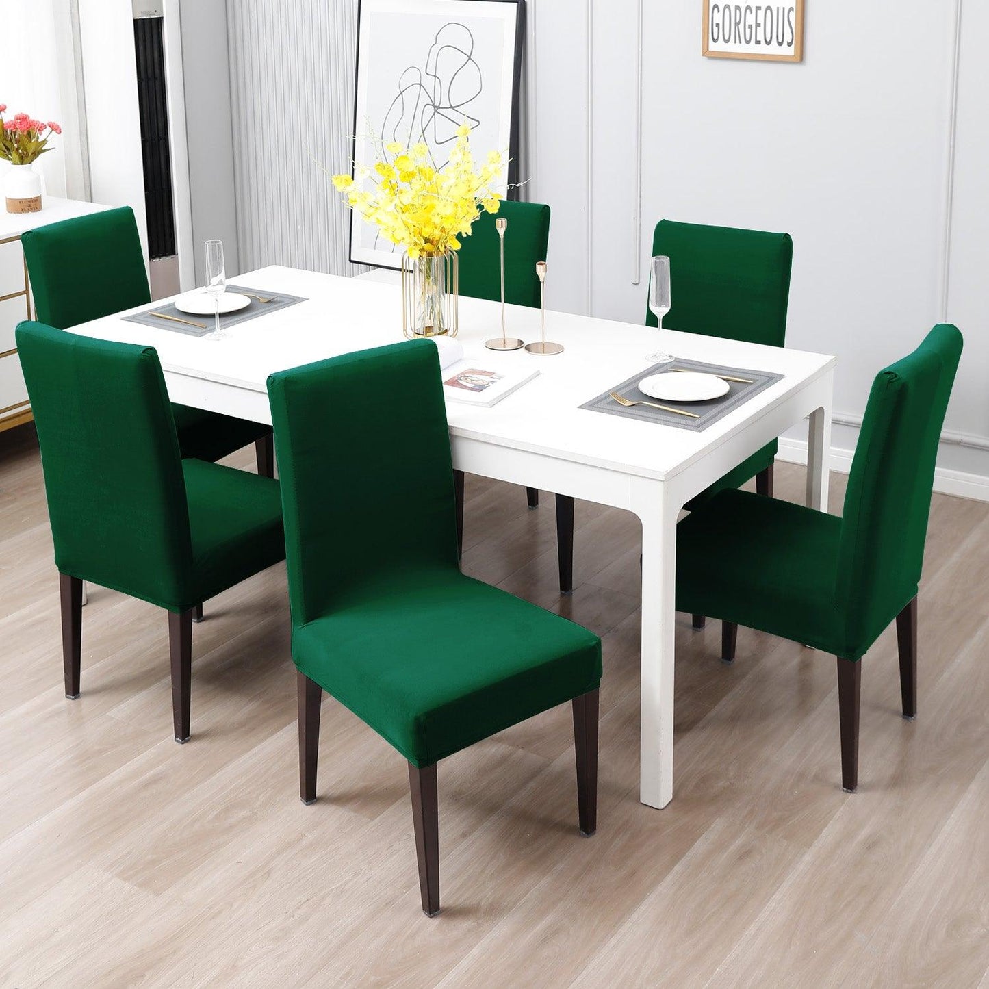 Bottle Green Print chair covers for dining chairs