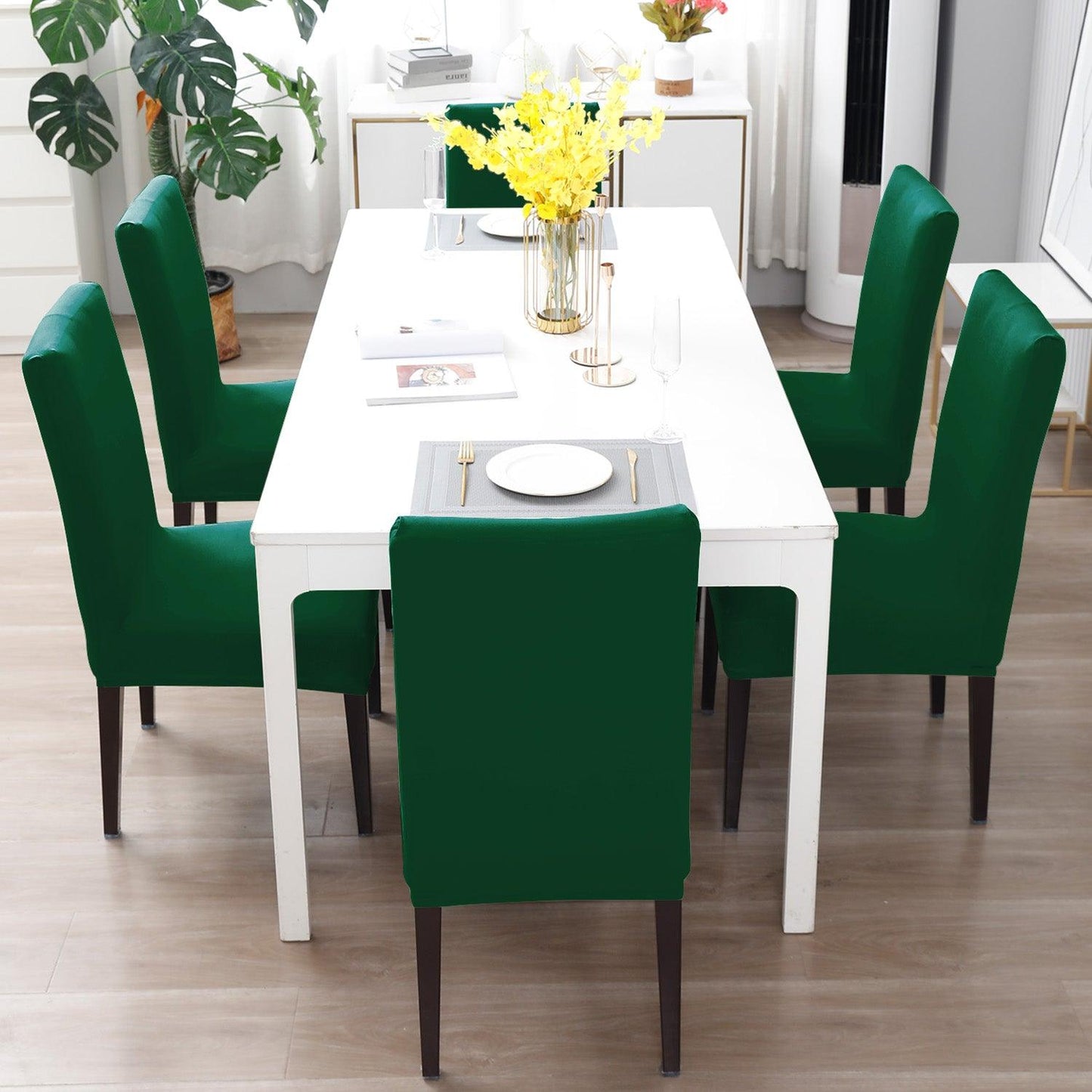 Bottle Green Print chair Covers in set of 1,2,4, & 6 (edited)