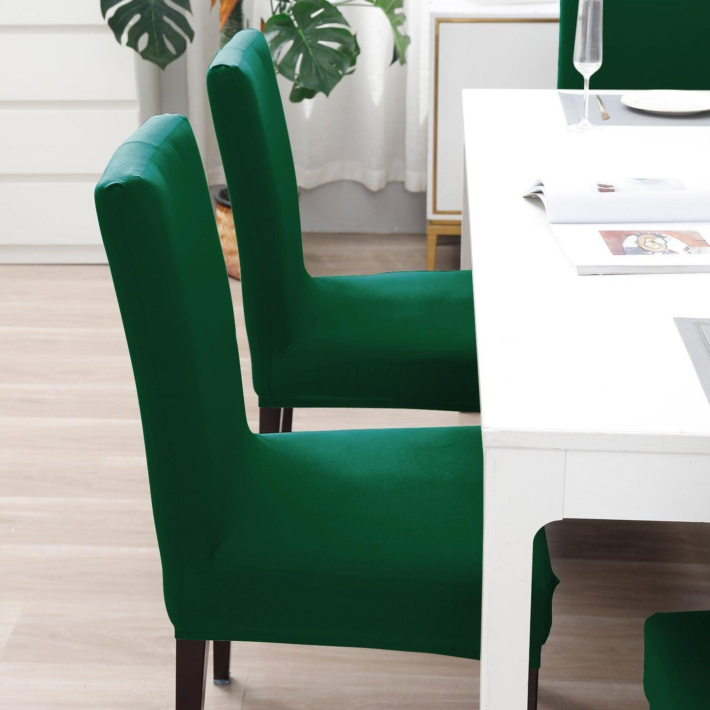 Bottle Green Print elastic dining chair covers