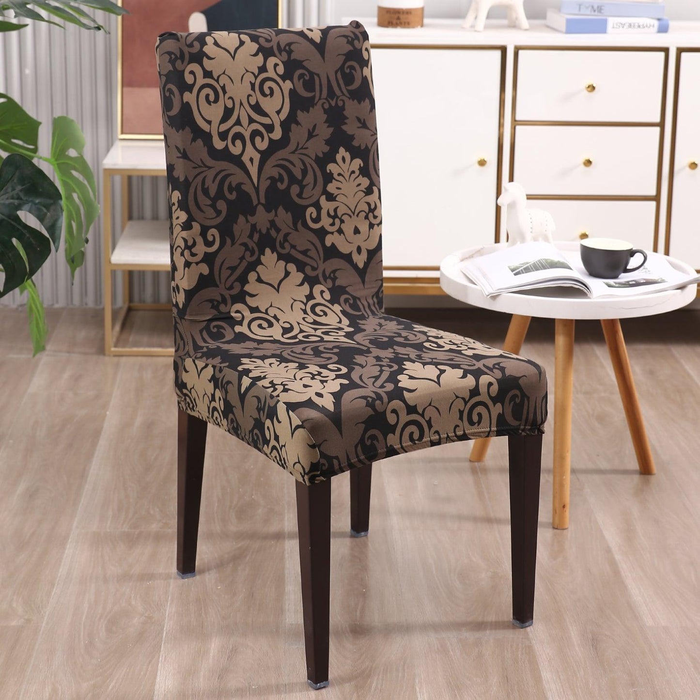 Brown Damask print chair covers Set | Hokipo