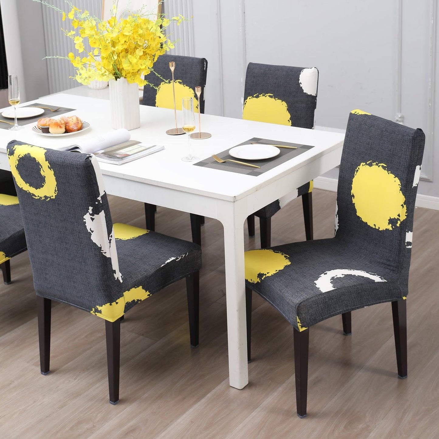 Charcoal Ring print chair covers for dining chairs | Hokipo