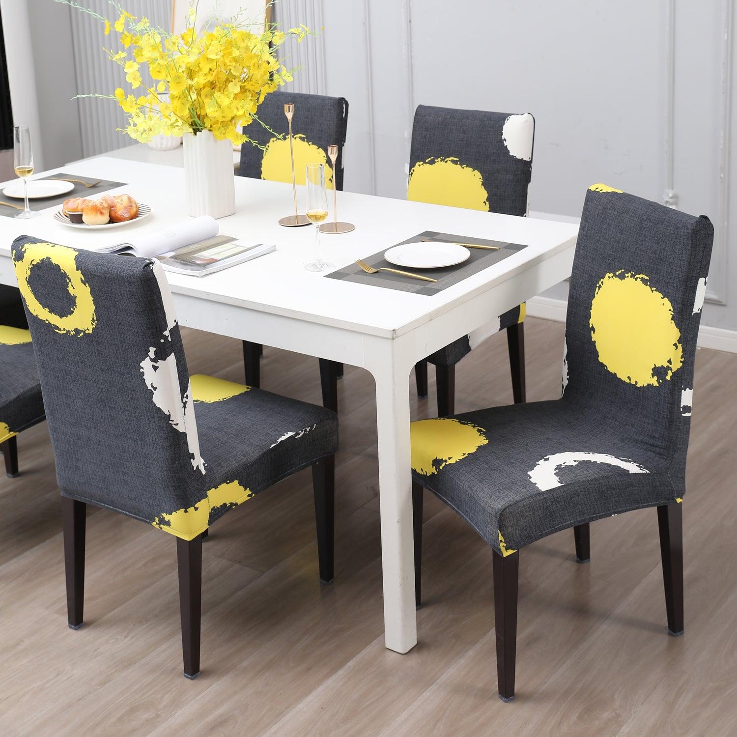 Charcoal Ring print chair covers for dining chairs | Hokipo