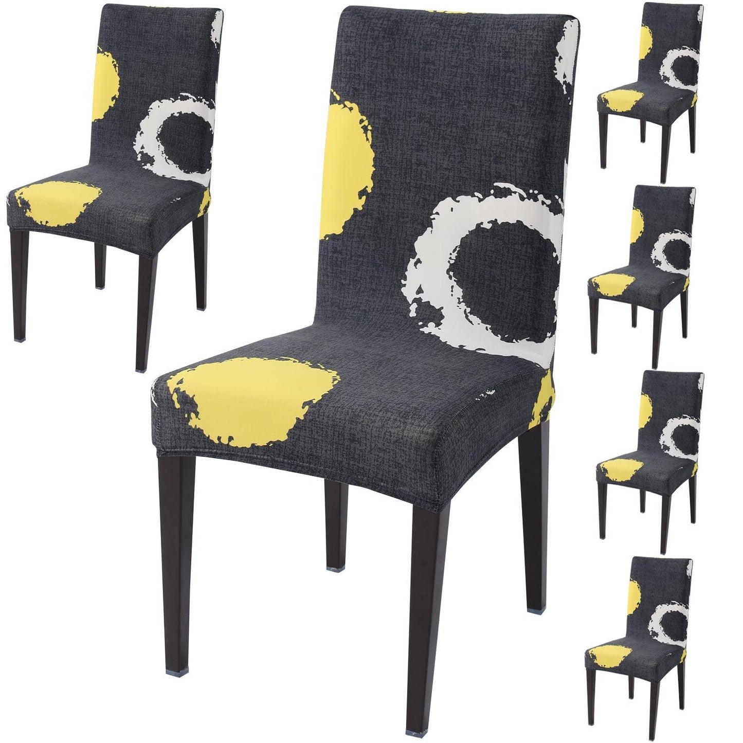 Charcoal Ring print dining chair covers set of 6 | Hokipo