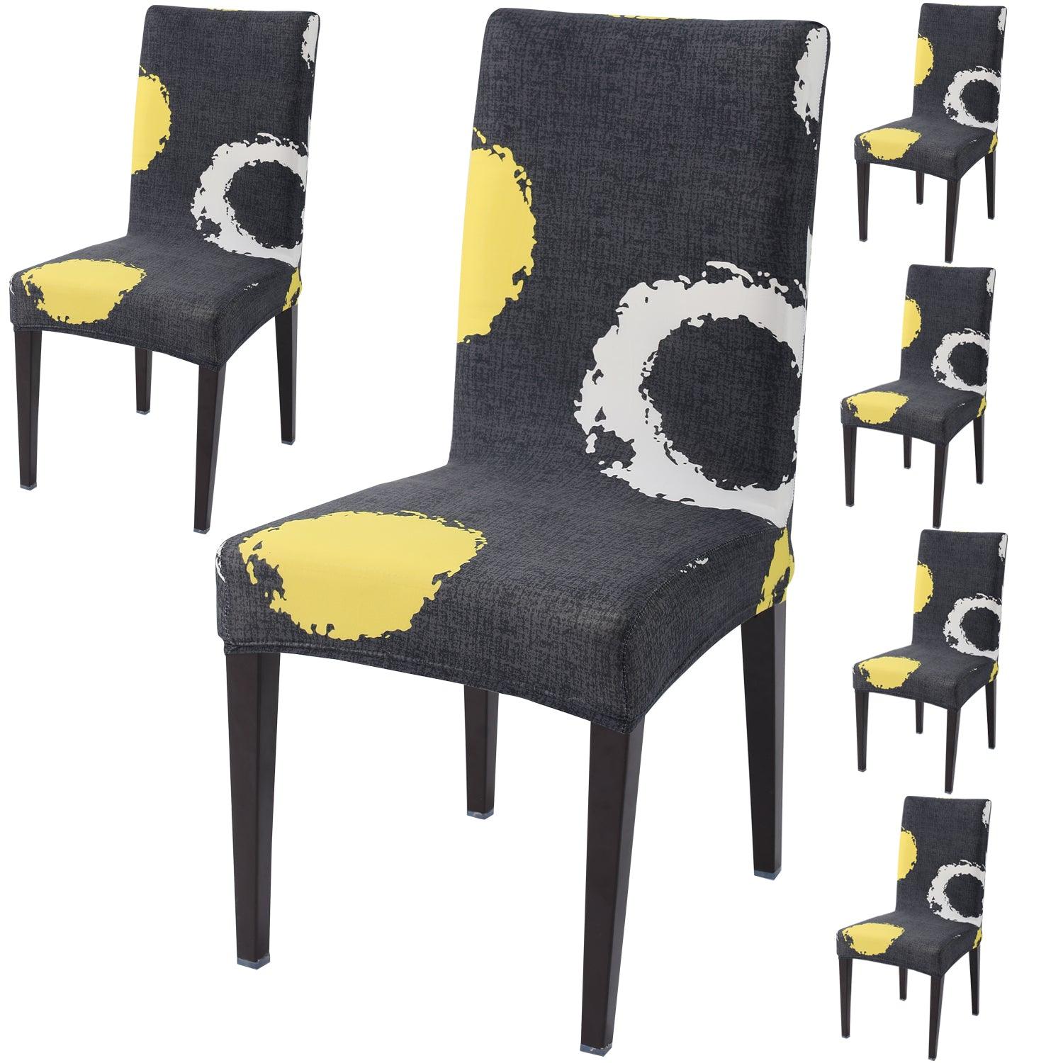 Charcoal Ring print dining chair covers set of 6 | Hokipo