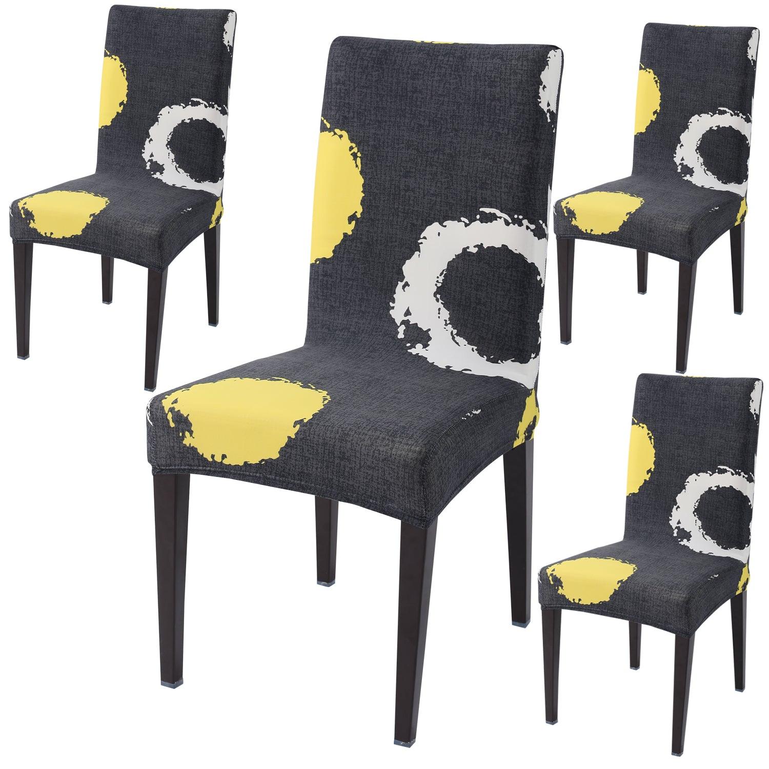 Charcoal Ring print dining chair covers set of 4 | Hokipo
