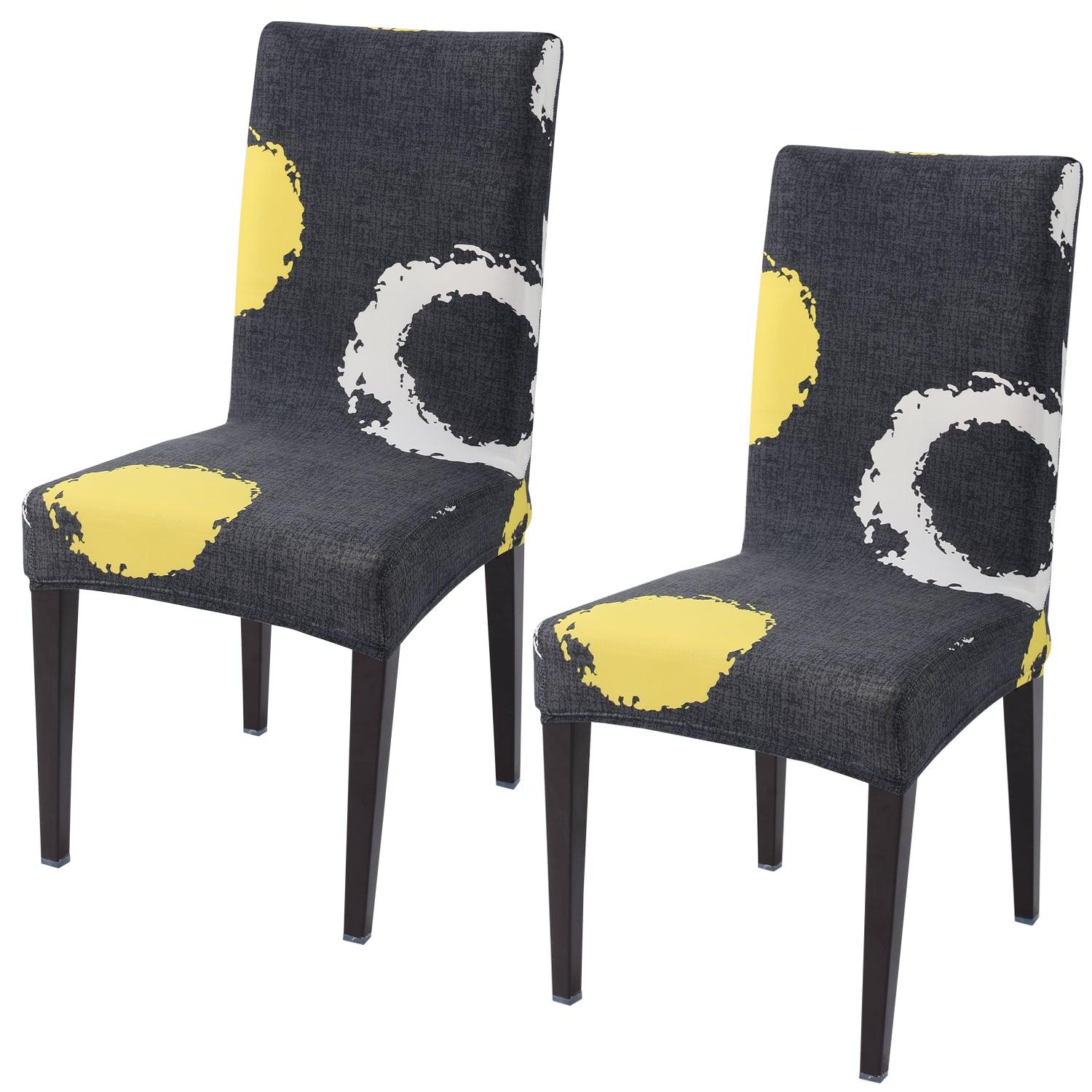 Charcoal Ring print elastic chair covers set of 2 | Hokipo
