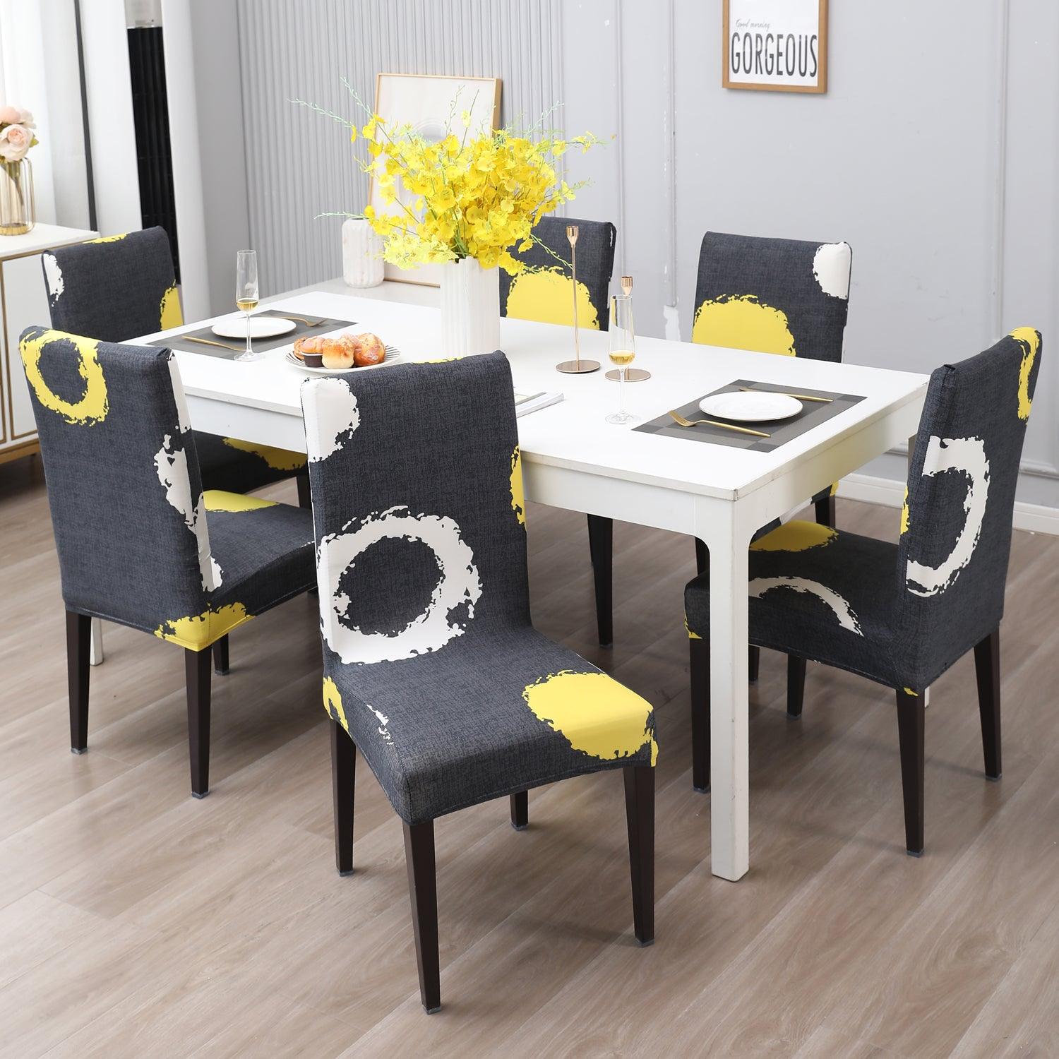 Charcoal Ring print dining chair covers Set | Hokipo