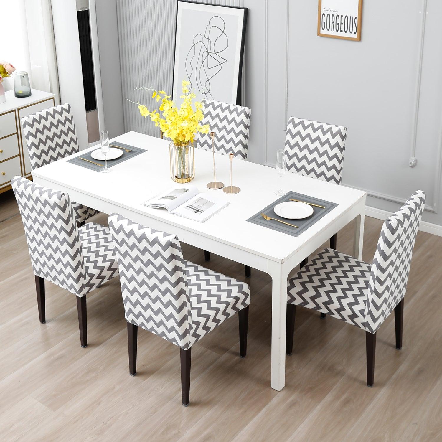 Chevron Grey elastic dining chair covers | Hokipo