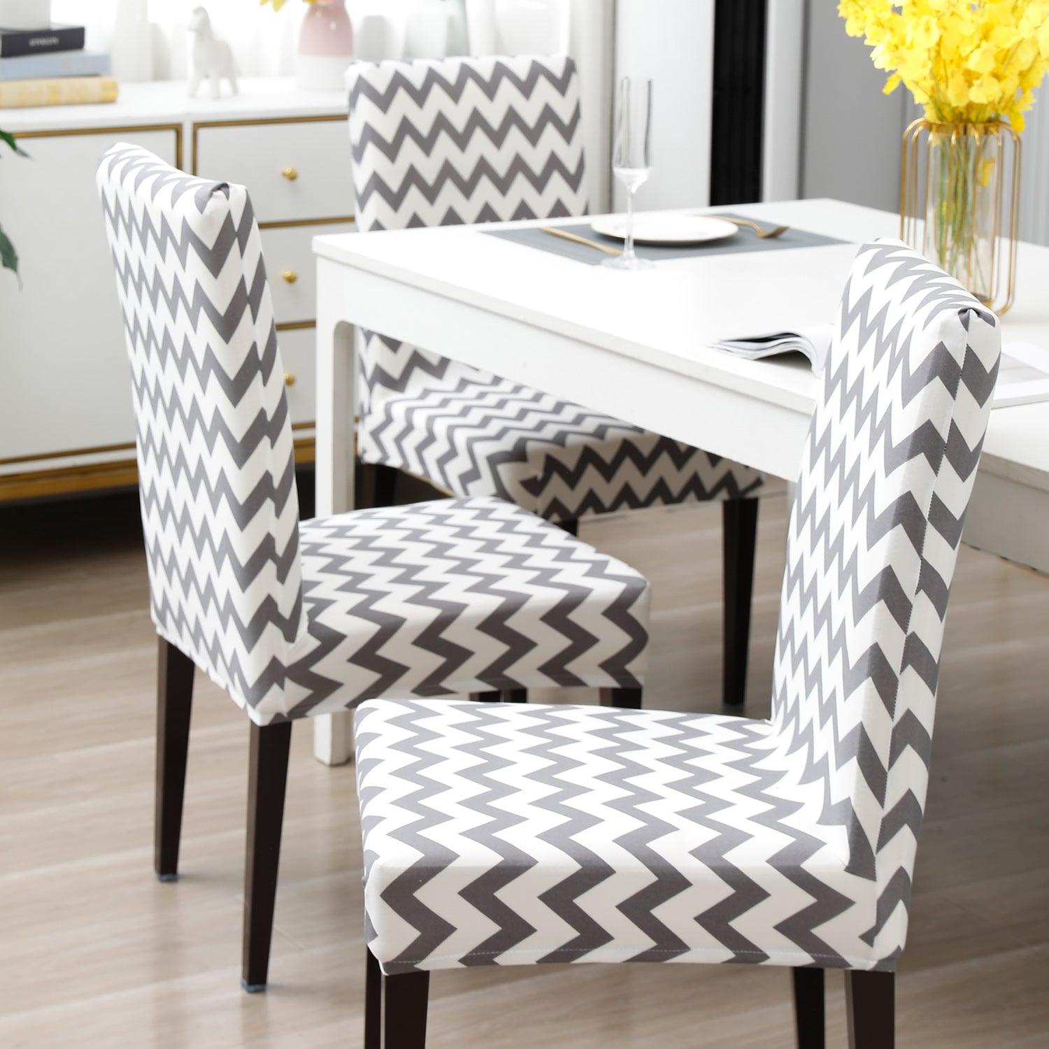 Chevron Grey chair covers for dining chairs | Hokipo