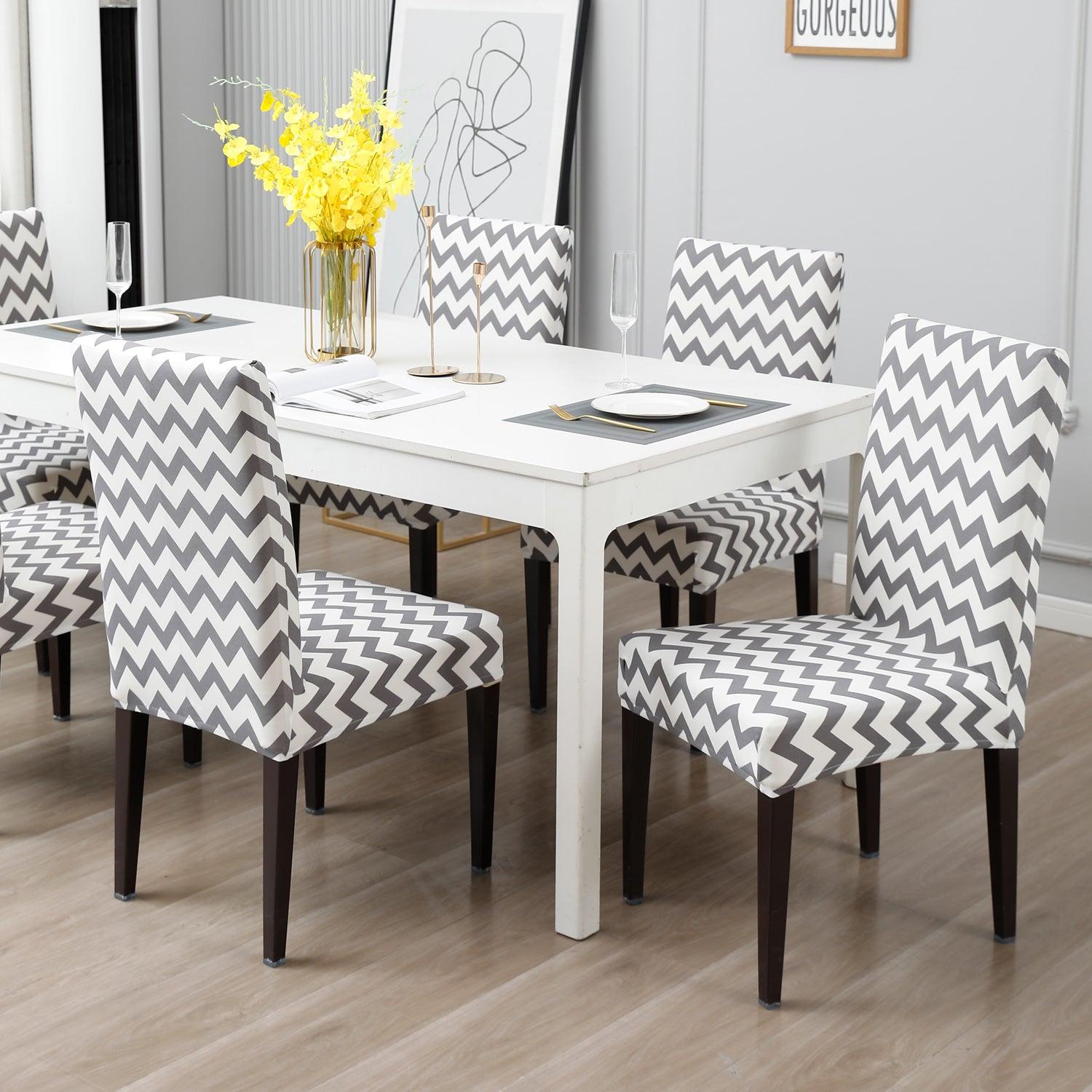 Chevron Grey dining chair covers Set | Hokipo
