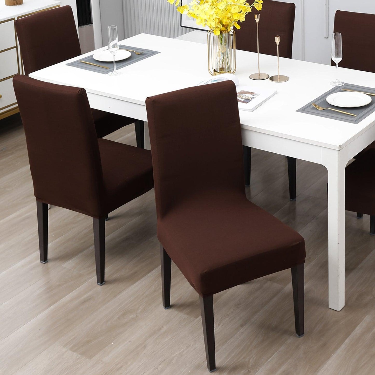 Chocolate Brown Print elastic dining chair covers