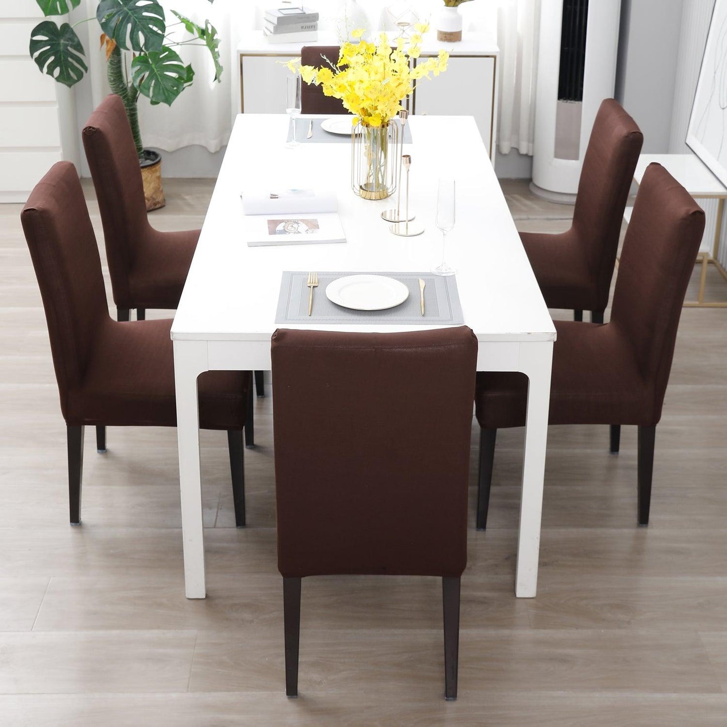 Chocolate Brown Print dining chair covers Set