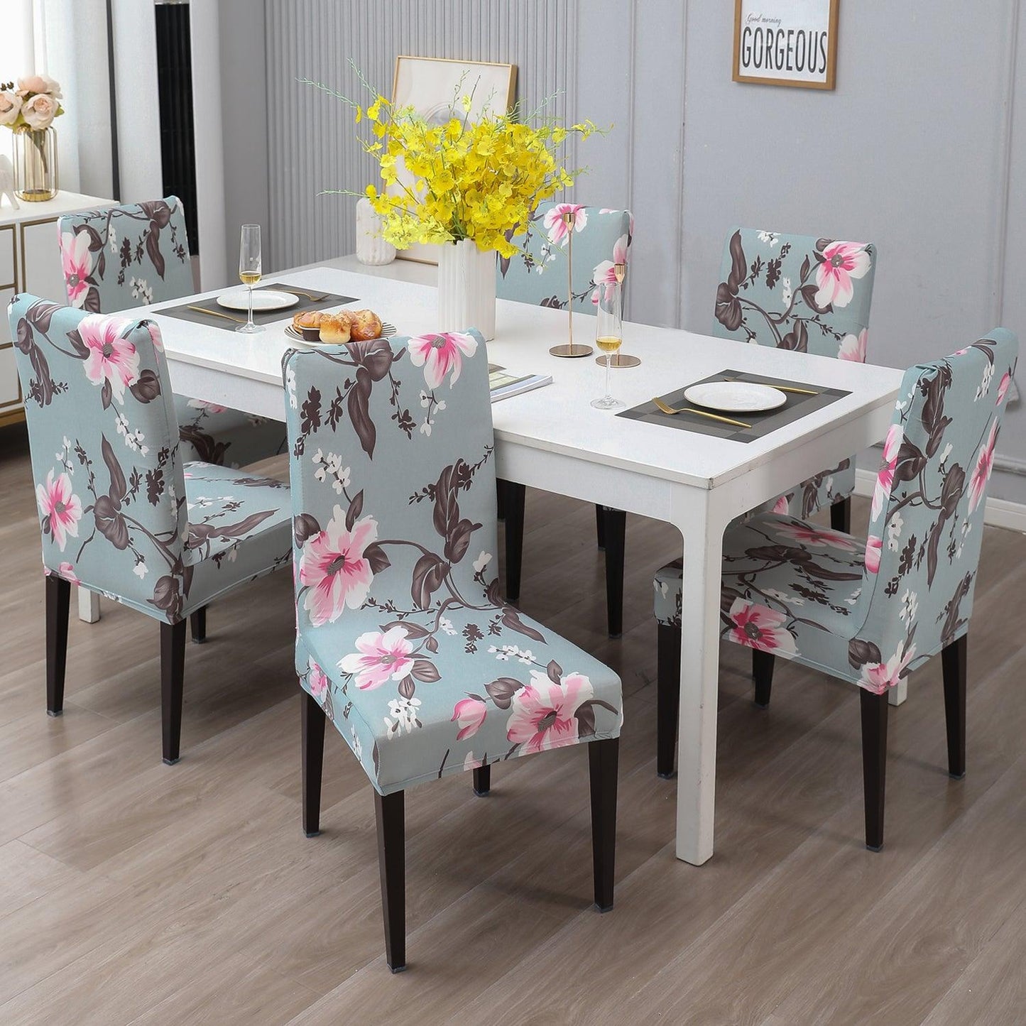 Cloud Grey print elastic dining chair covers | Hokipo