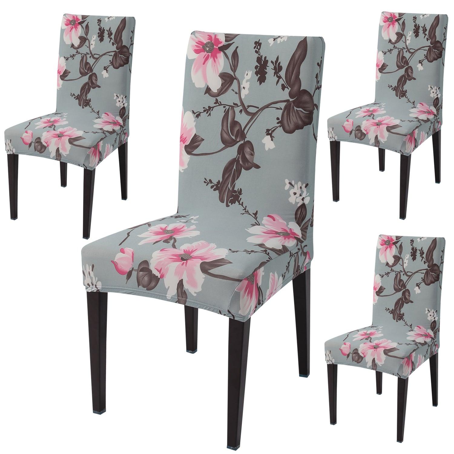 Cloud Grey print dining chair covers set of 4 | Hokipo