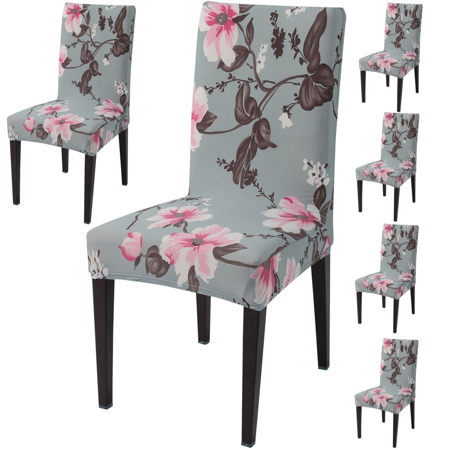 Cloud Grey print dining chair covers set of 6 | Hokipo