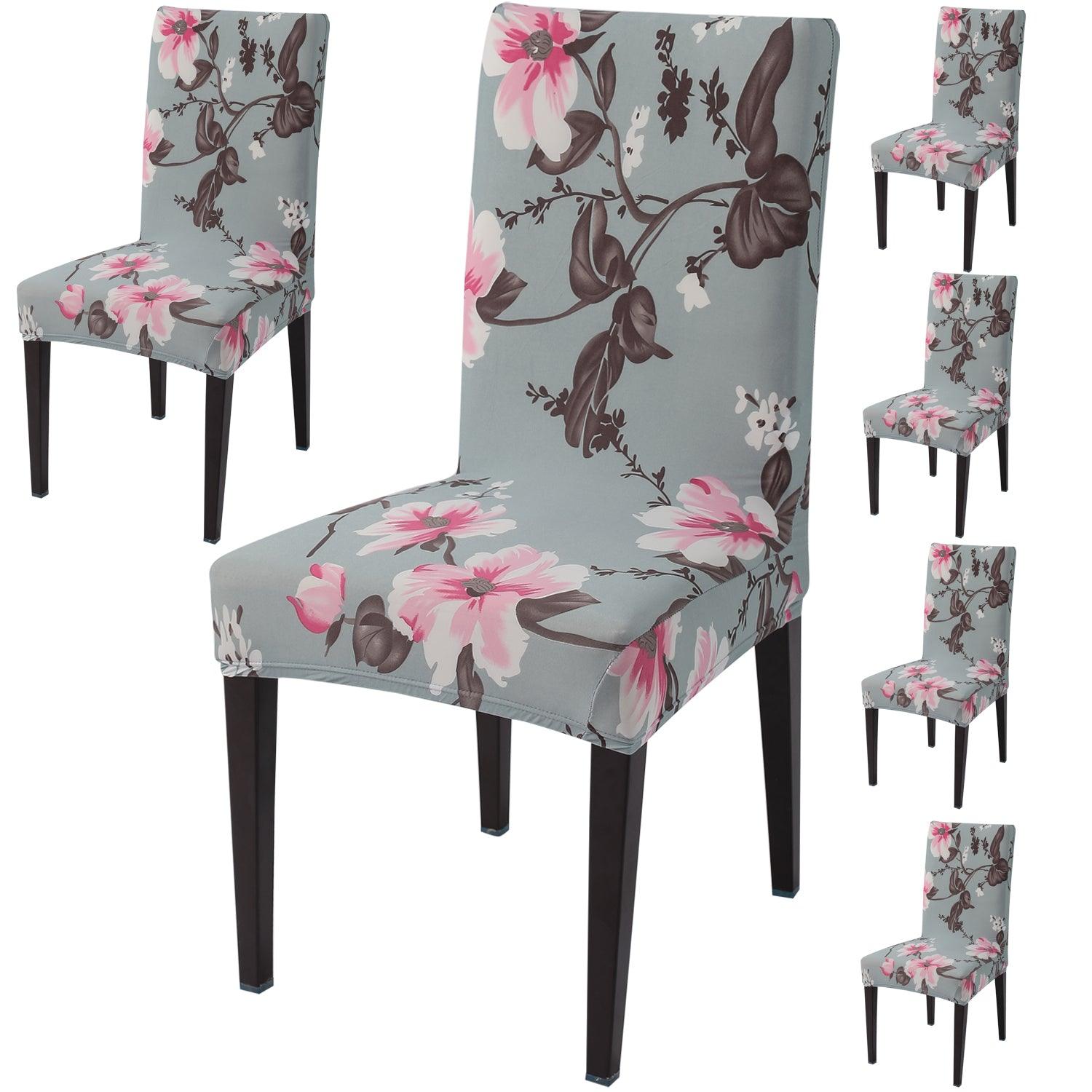 Cloud Grey print dining chair covers set of 6 | Hokipo