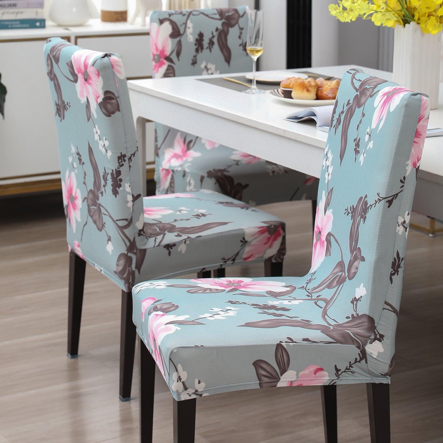 Cloud Grey print Fully fitted dining chair cover set | Hokipo