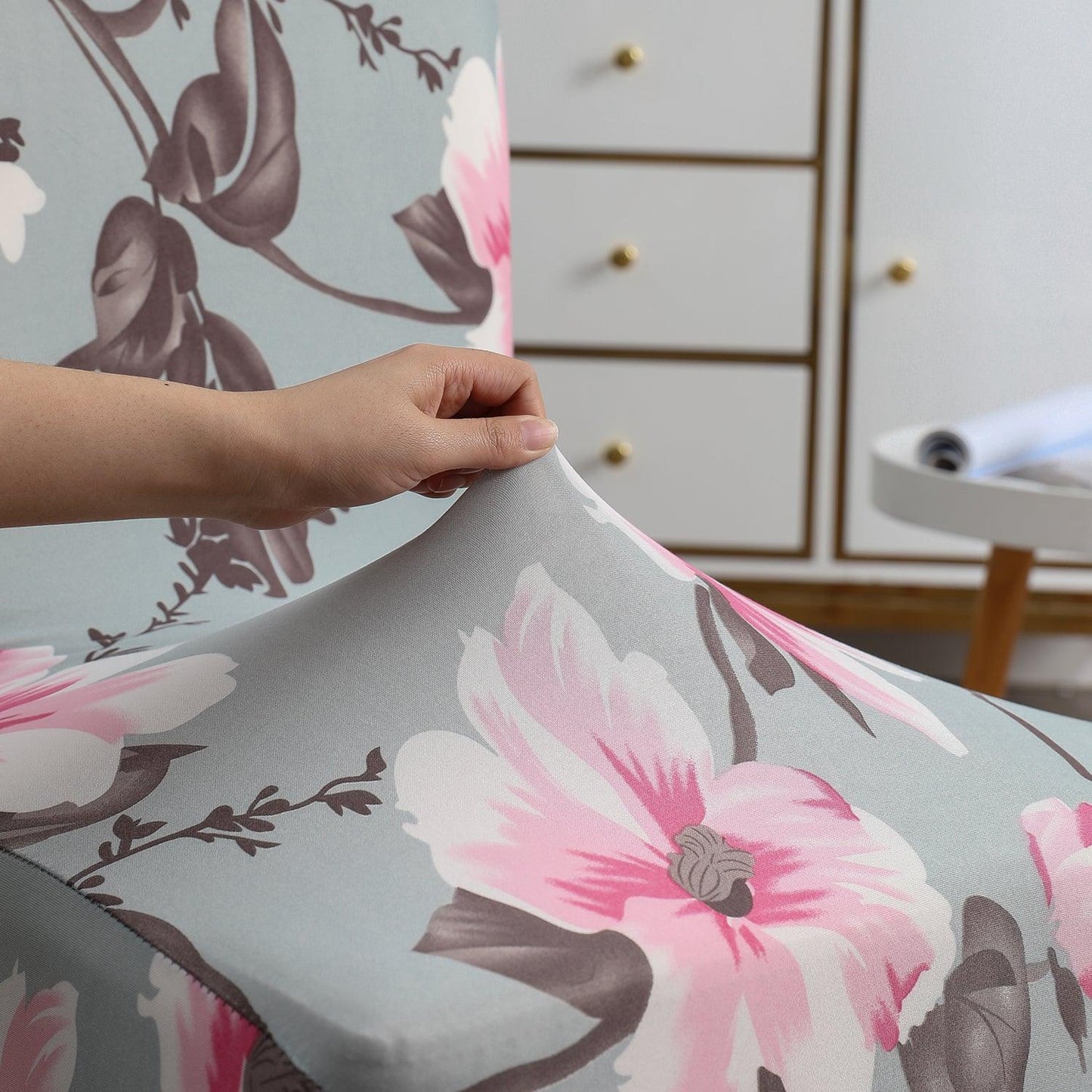 Cloud Grey print stretchable dining chair covers | Hokipo