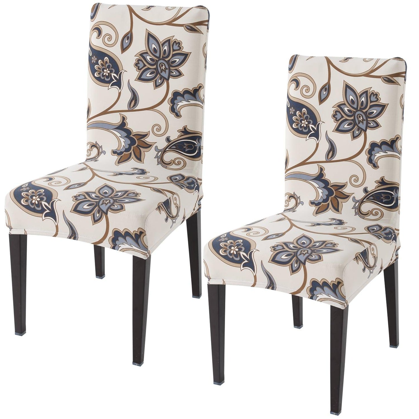 Cream Blue Flowers print elastic chair covers set of 2 | Hokipo