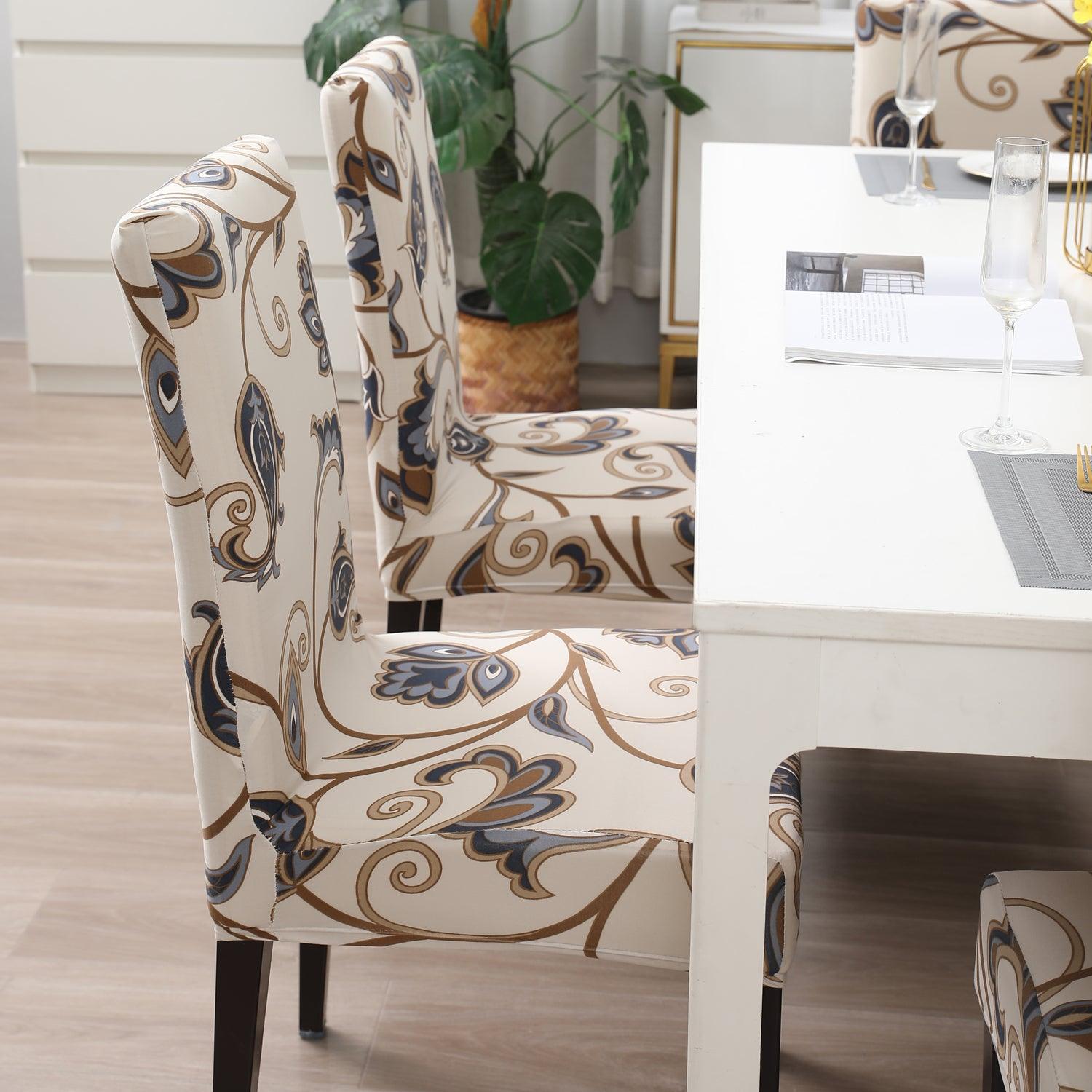 Cream Blue Flowers print stylish chair cover | Hokipo