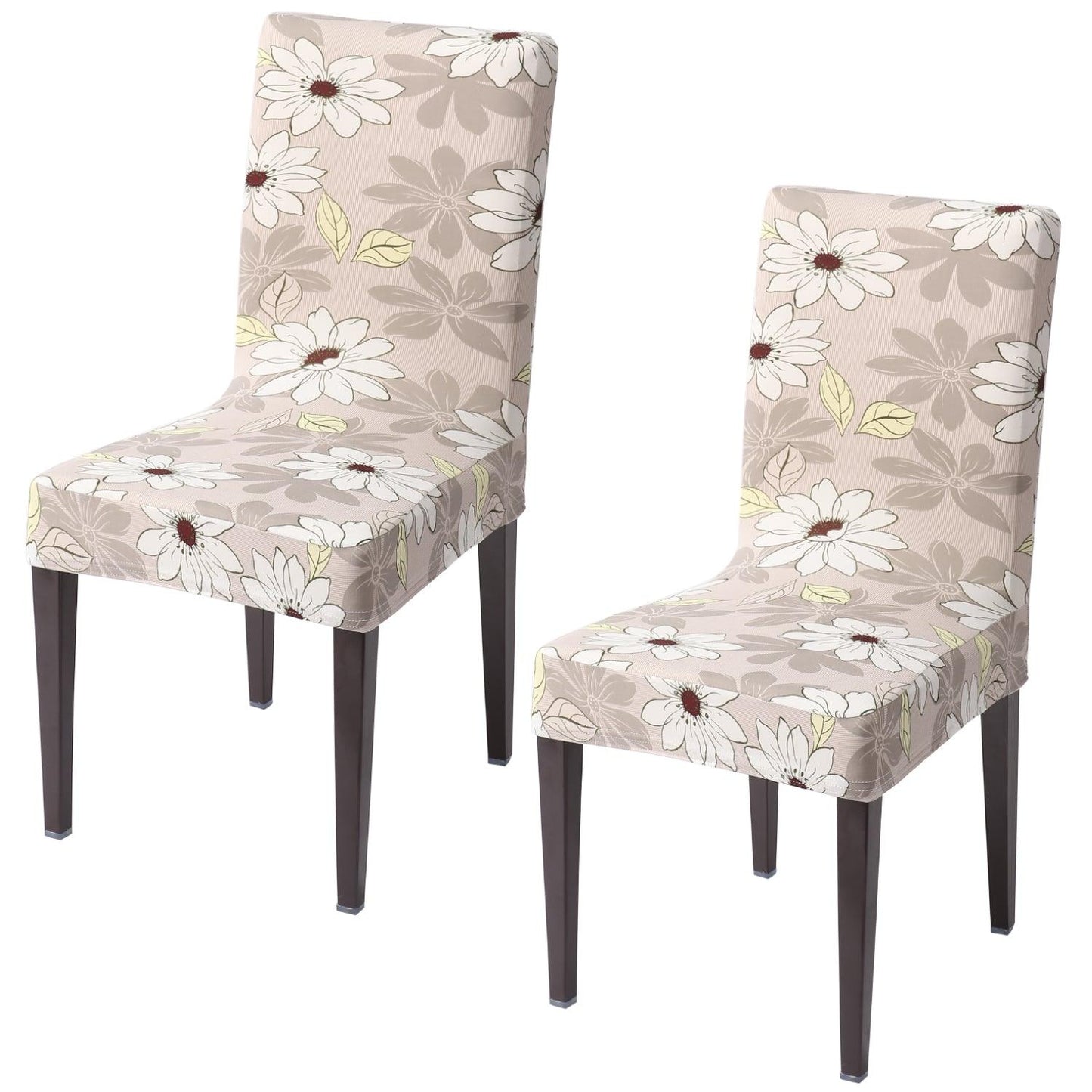 Cream Flowers elastic chair covers set of 2