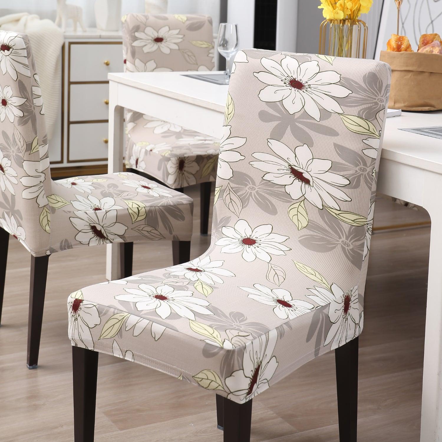 Cream Flowers chair covers for dining chairs