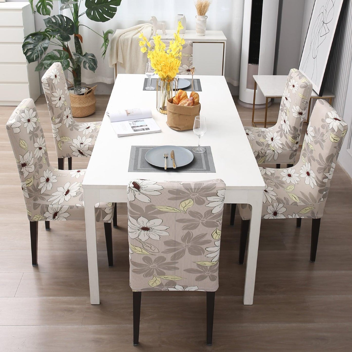 Cream Flowers dining chair covers Set