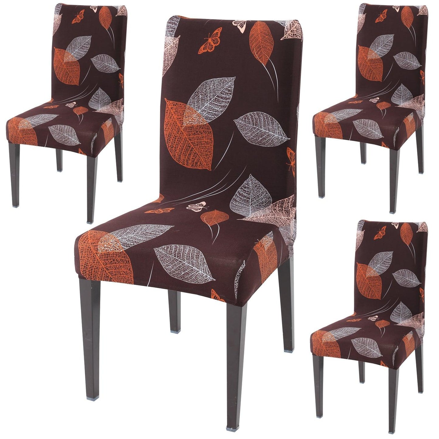 Dark Brown Leaf print dining chair covers set of 4 | Hokipo