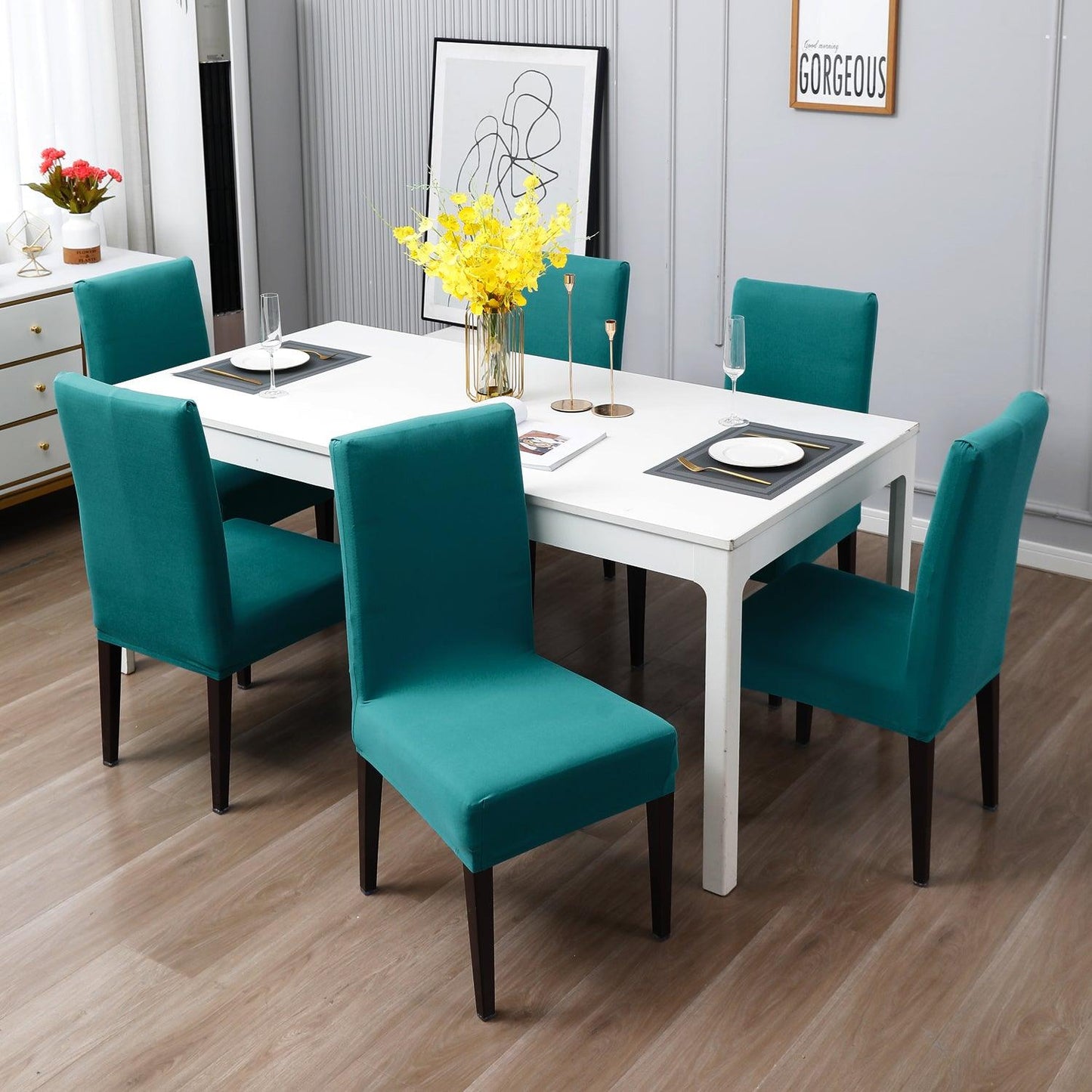 Dark Cyan Print chair Covers in set of 1,2,4, & 6 (edited)