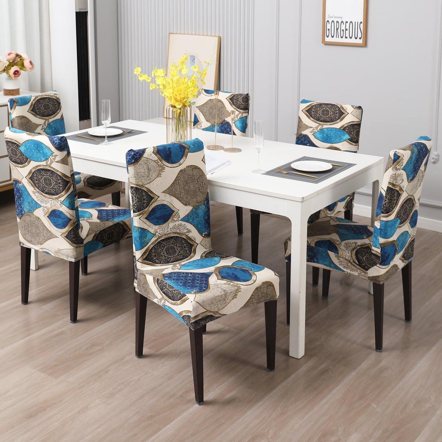 Eqyptian Art print elastic dining chair covers | Hokipo