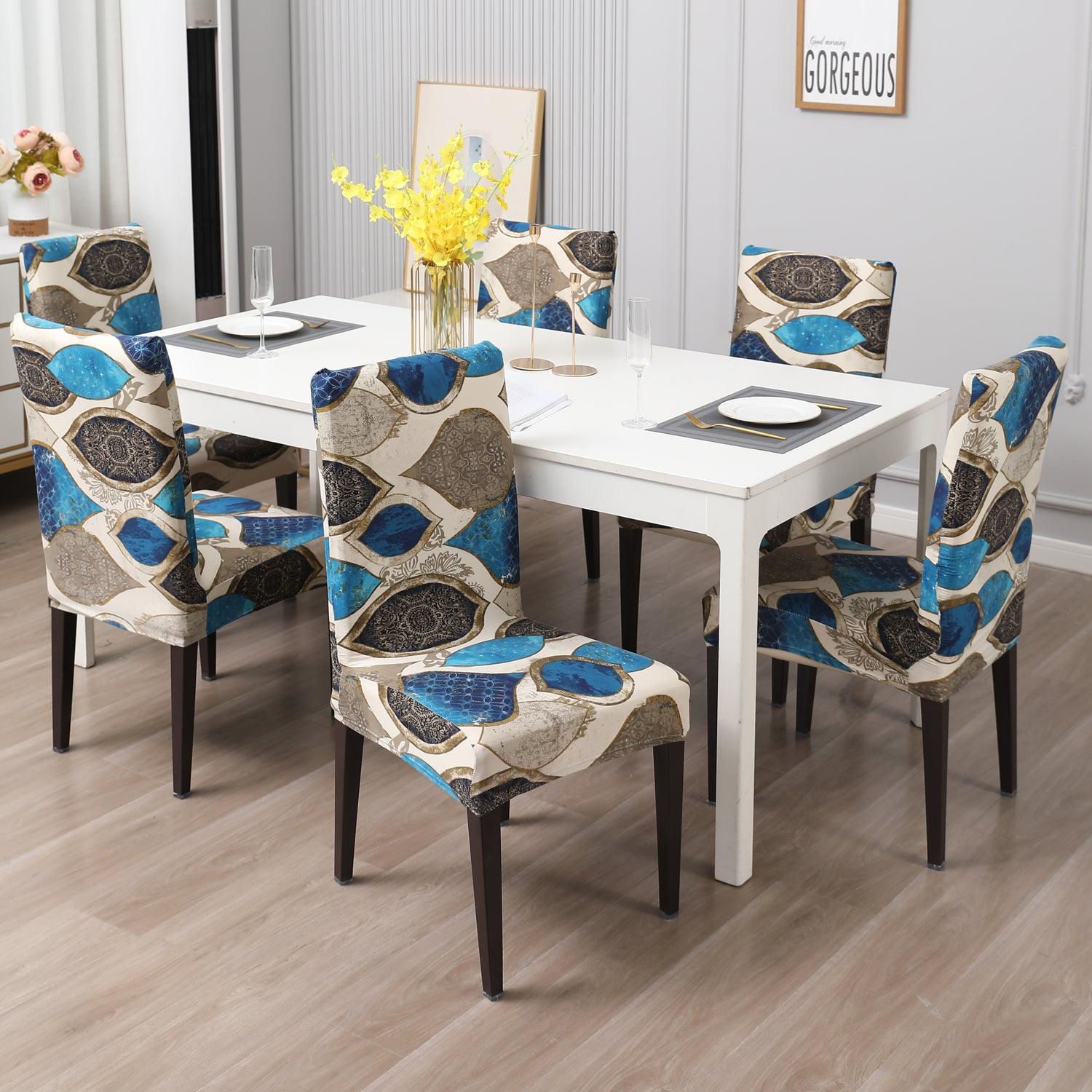 Eqyptian Art print elastic dining chair covers | Hokipo