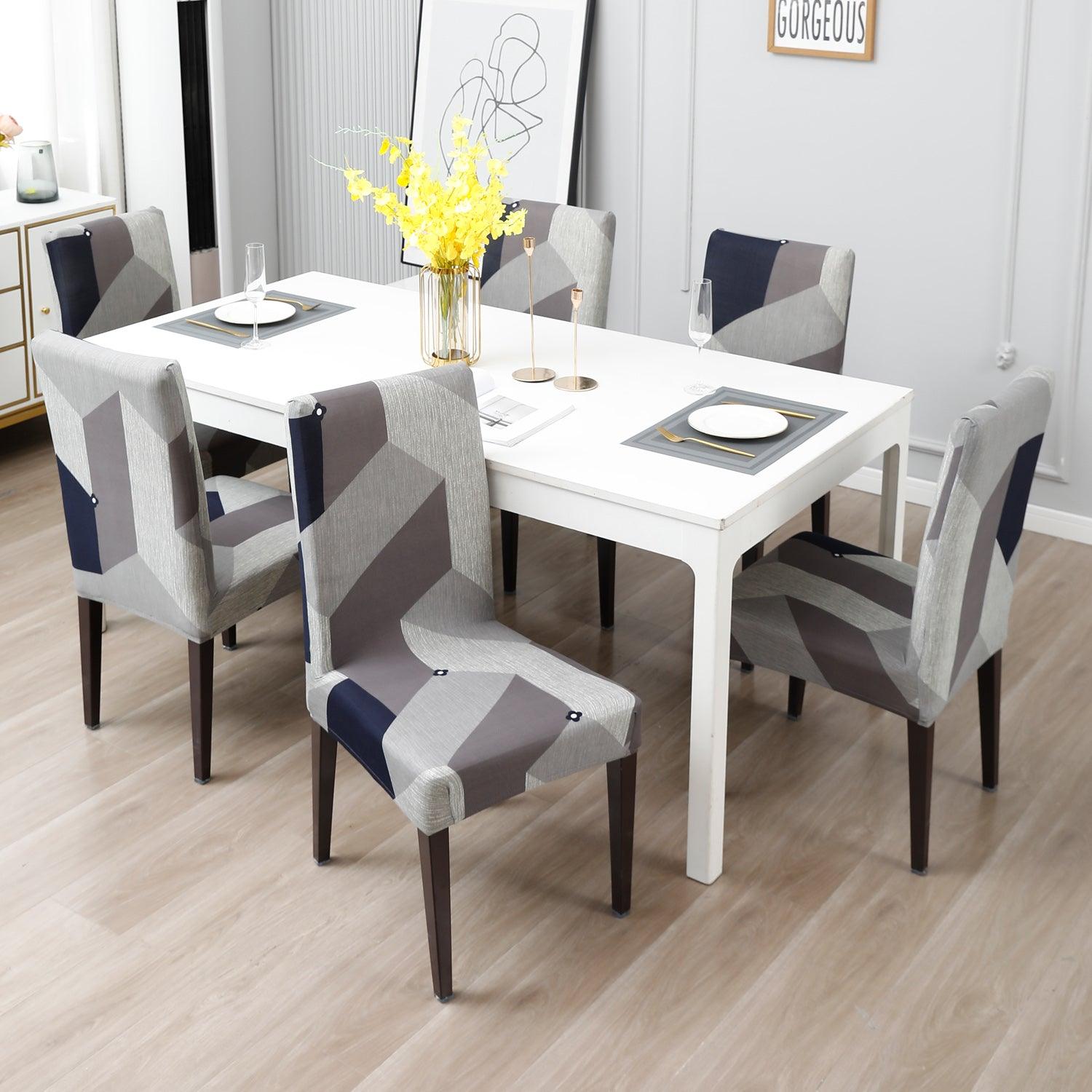 Geometric Grey dining table chair covers