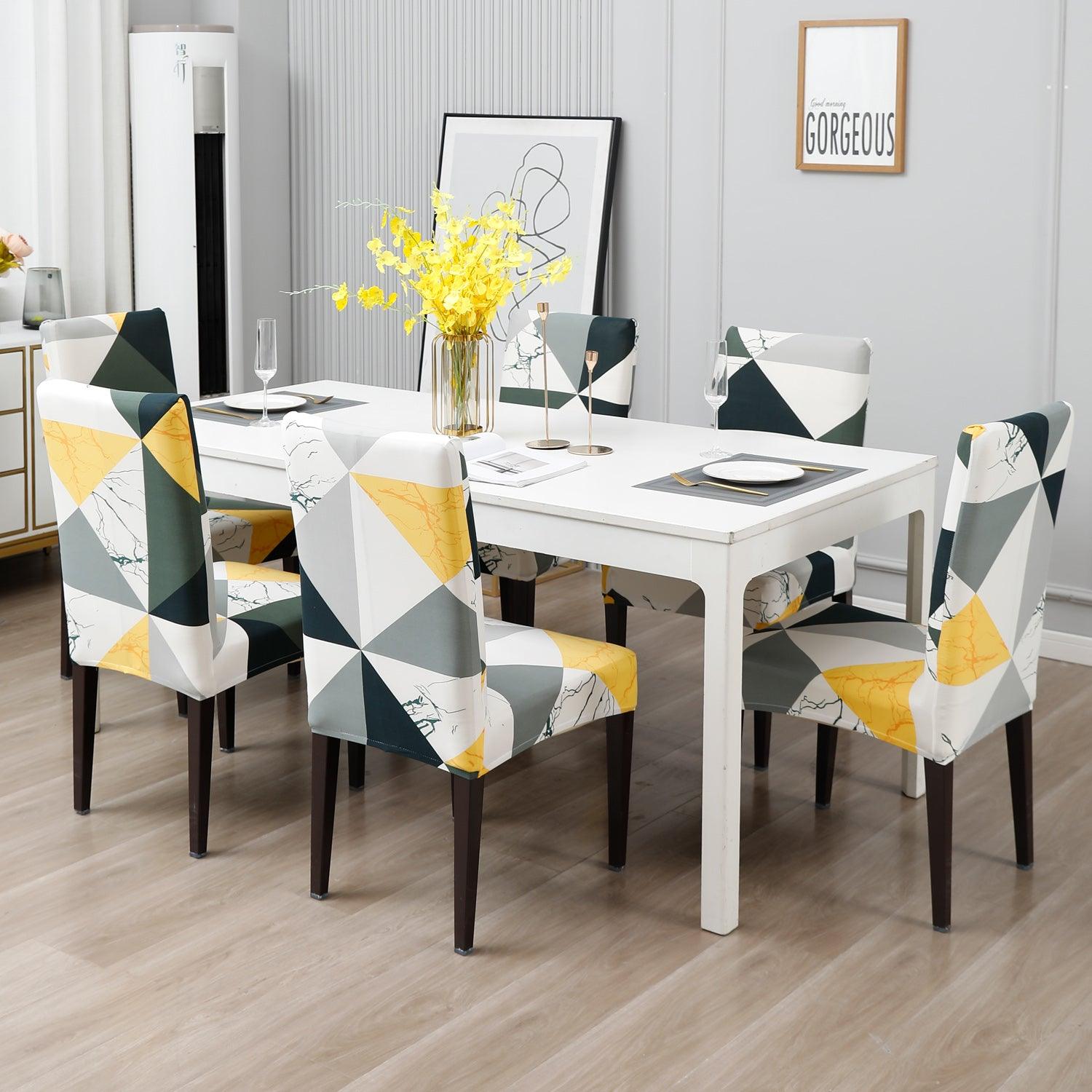 Geometric Multicolor dining chair covers Set