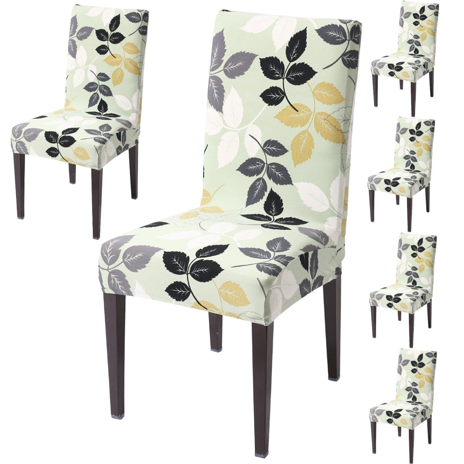 Green Hibiscus Leaves print dining chair covers set of 6 | Hokipo