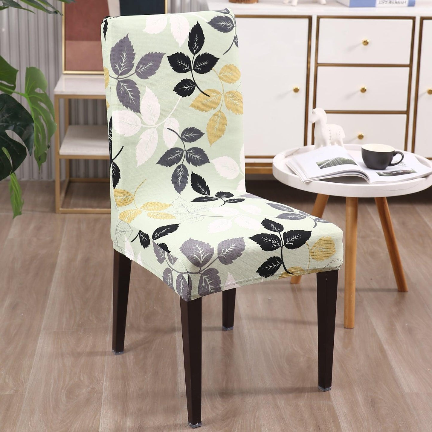 Green Hibiscus Leaves print chair covers Set | Hokipo