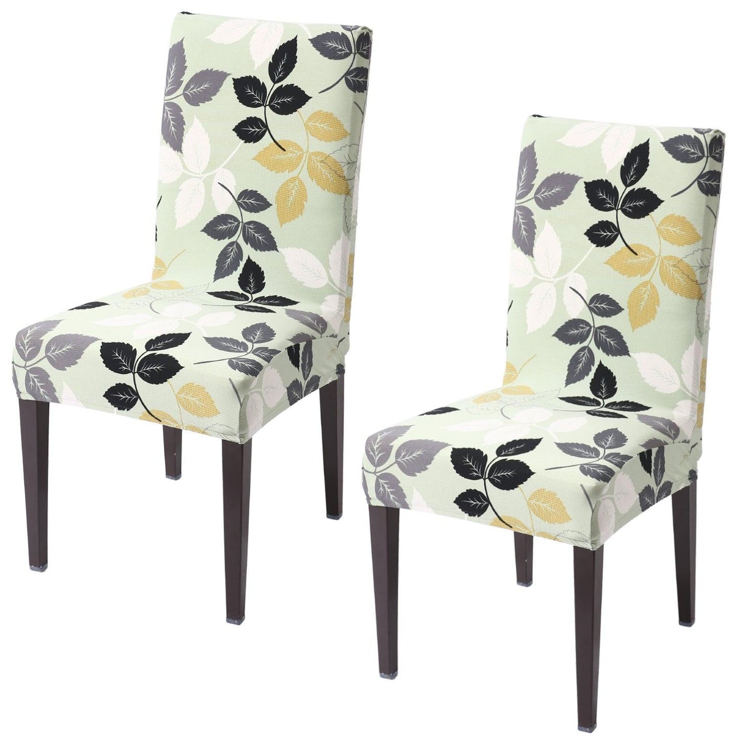 Green Hibiscus Leaves print elastic chair covers set of 2 | Hokipo