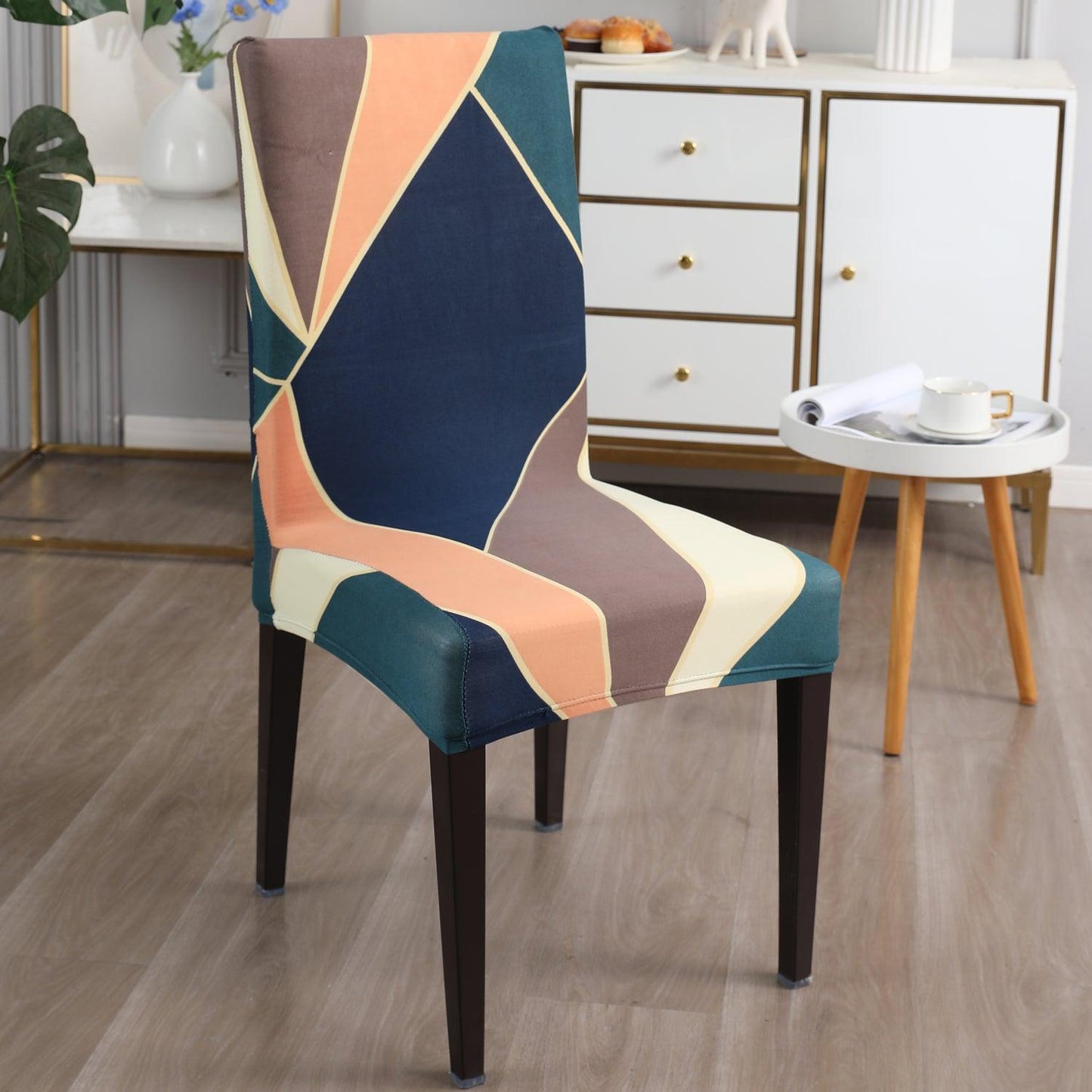Green Peach Abstarct Print chair covers Set