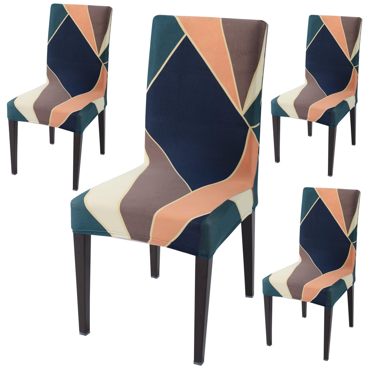 Green Peach Abstarct Print dining chair covers set of 4